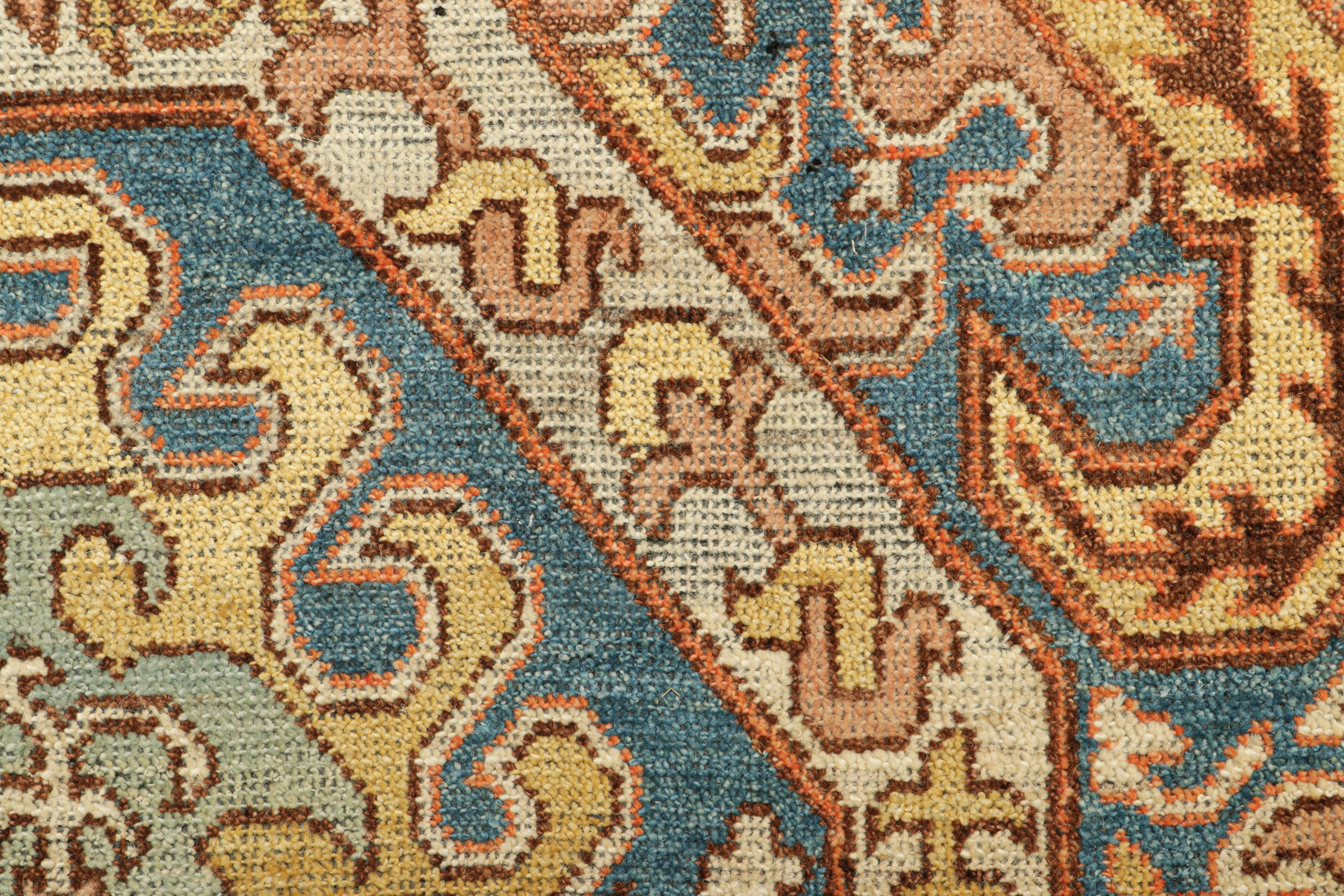 Rug & Kilim’s Dragon Rug in Gold and Blue with Geometric-Floral Patterns In New Condition For Sale In Long Island City, NY