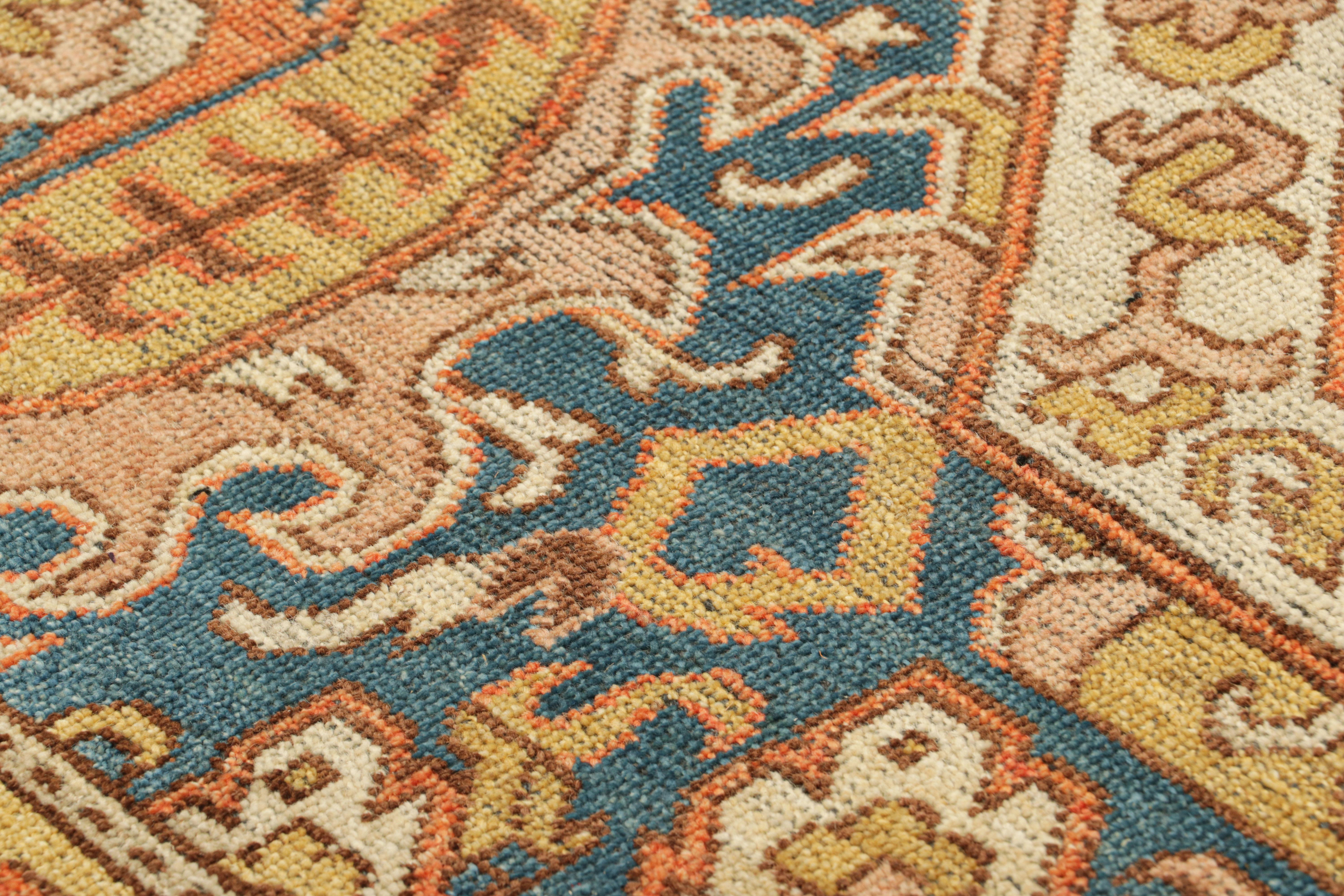 Contemporary Rug & Kilim’s Dragon Rug in Gold and Blue with Geometric-Floral Patterns For Sale