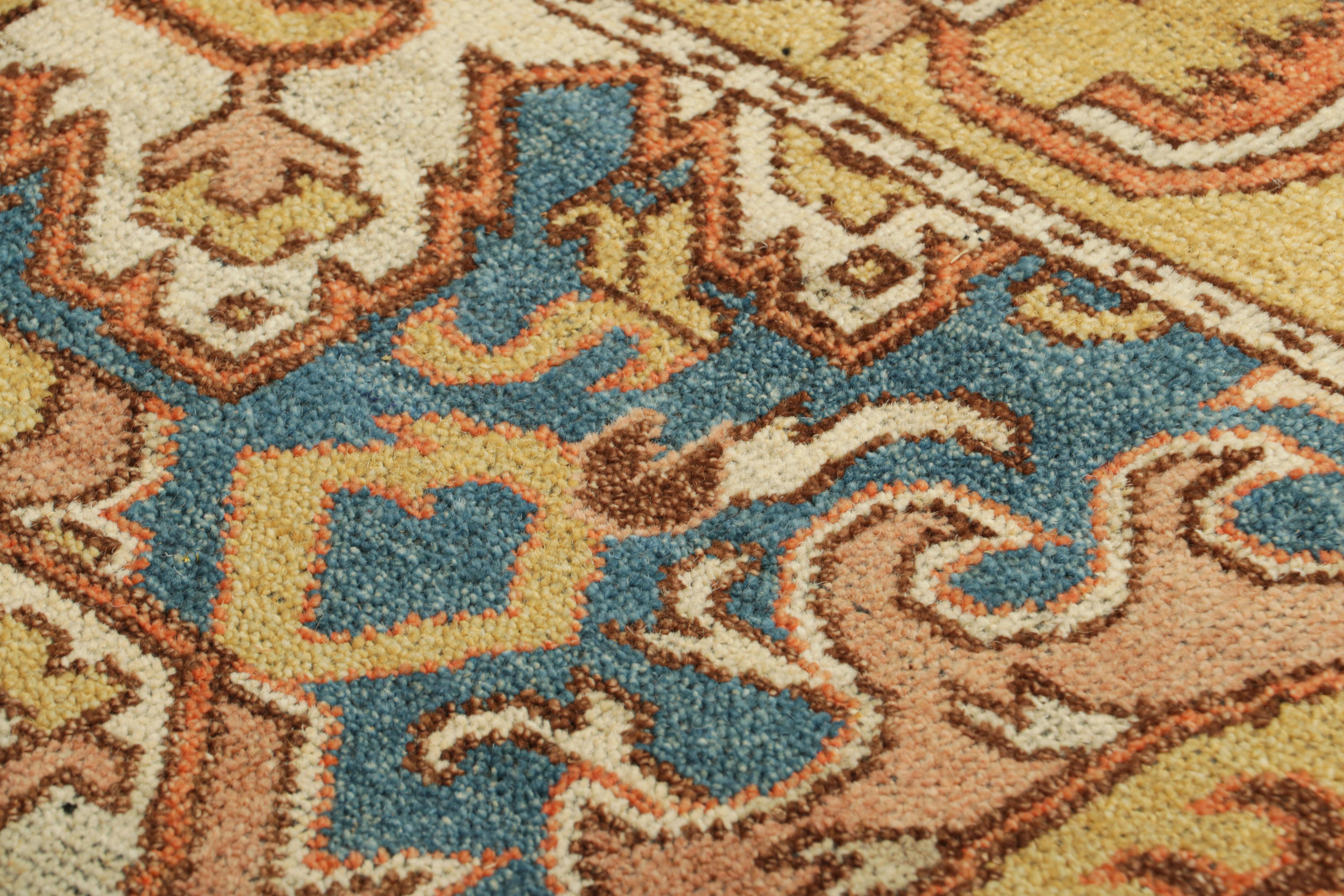 Contemporary Rug & Kilim’s Dragon Rug in Gold and Blue with Geometric-Floral Patterns For Sale