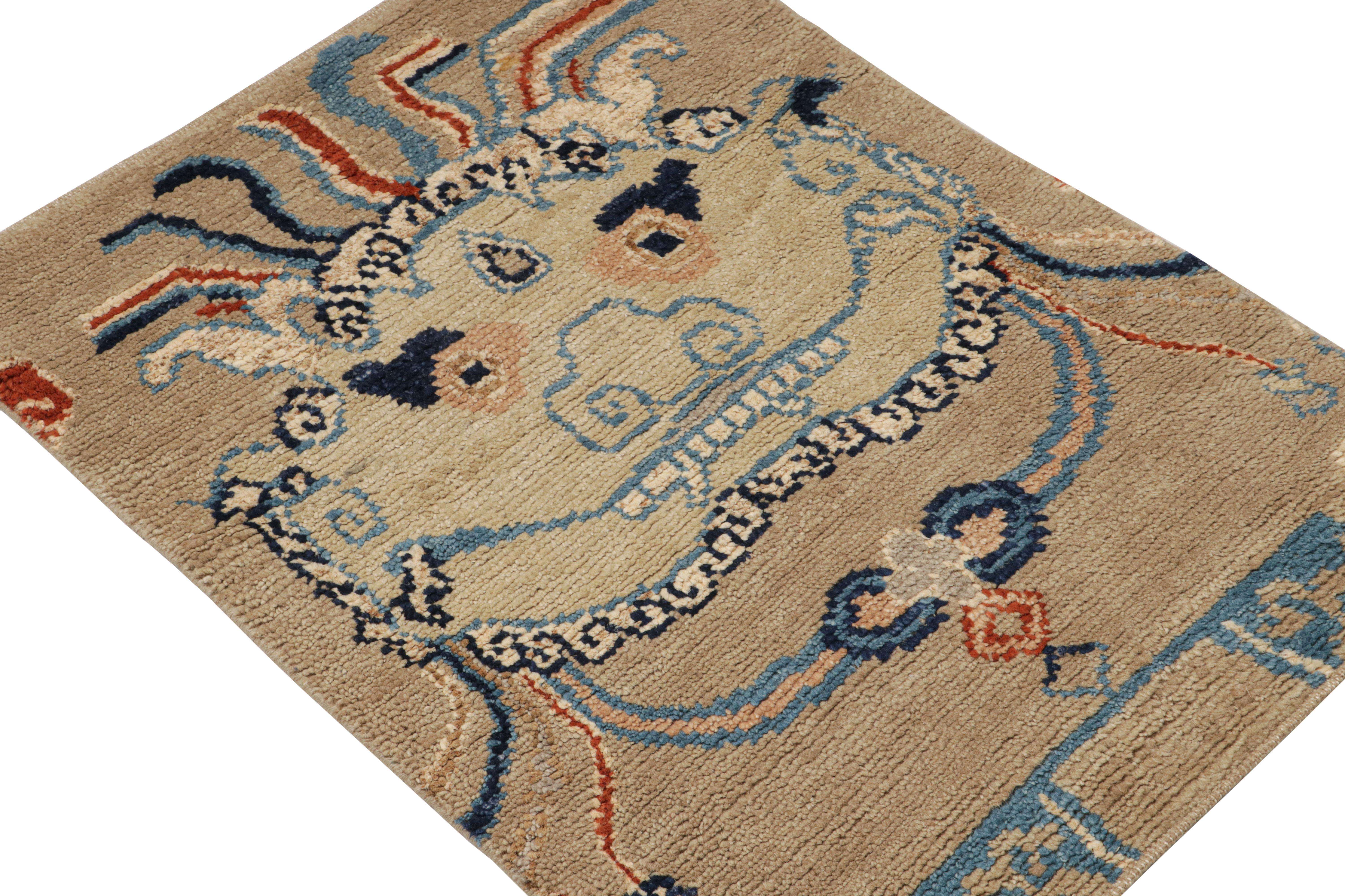 Hand-knotted in wool, this 2x3 rug from the Modern Classics Collection is inspired by Chinese antique rug depictions of this mythological creature. 

On the design: 

Connoisseurs will admire this pictorial scatter rug as a nod to a regal, dramatic