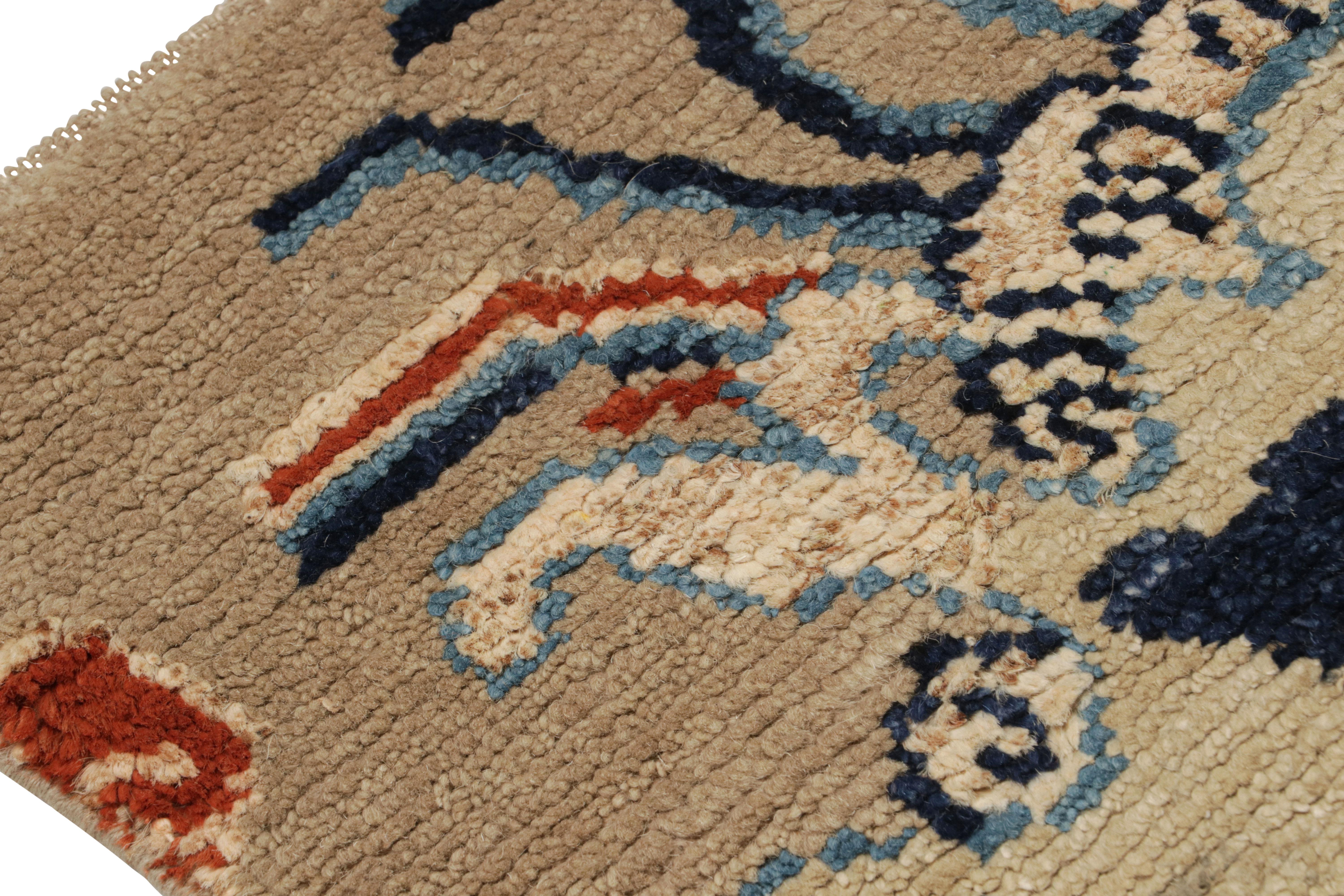 Indian Rug & Kilim’s Dragon Scatter Rug in Beige with Orange and Blue Pictorial For Sale