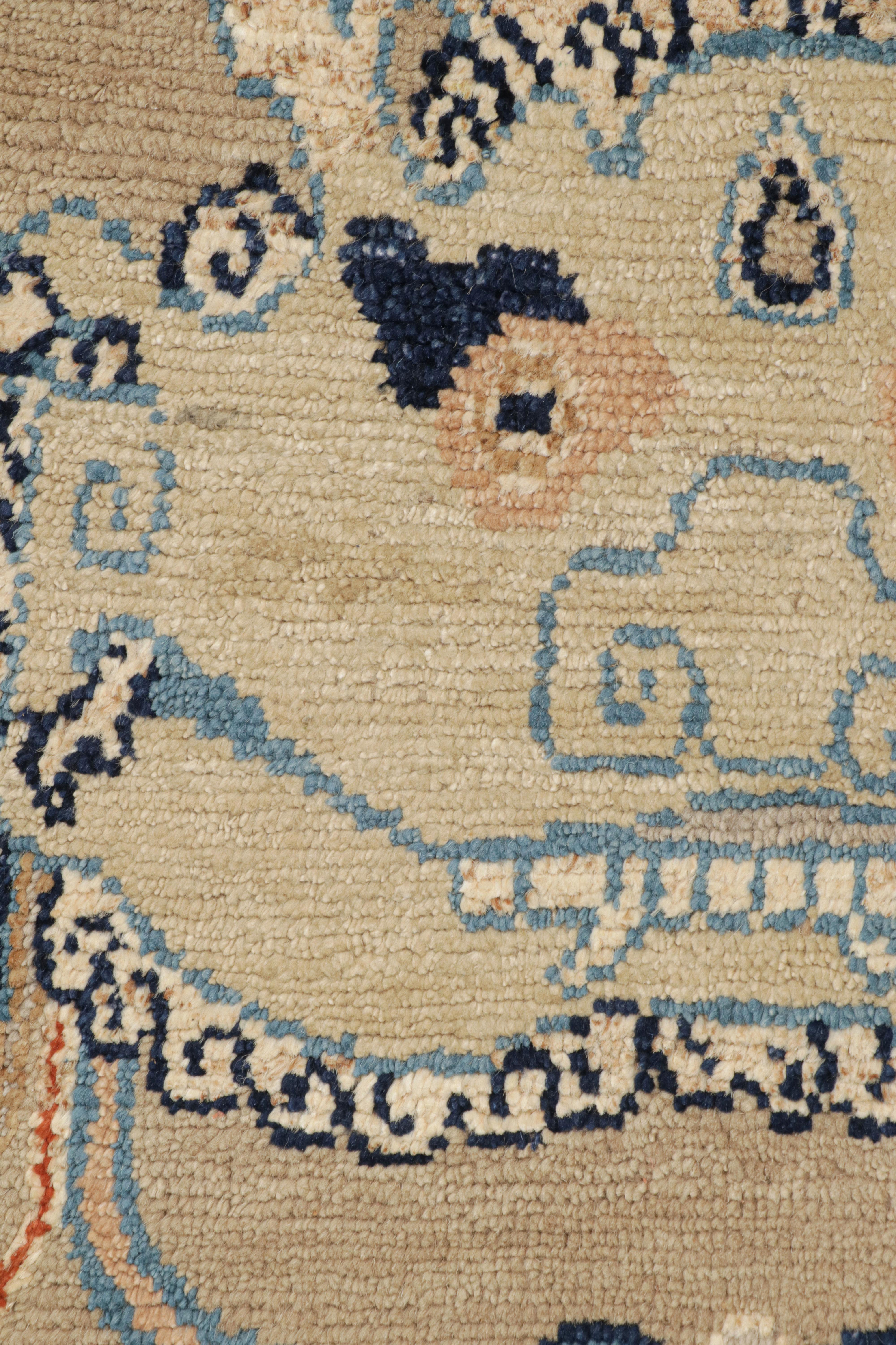 Hand-Knotted Rug & Kilim’s Dragon Scatter Rug in Beige with Orange and Blue Pictorial For Sale