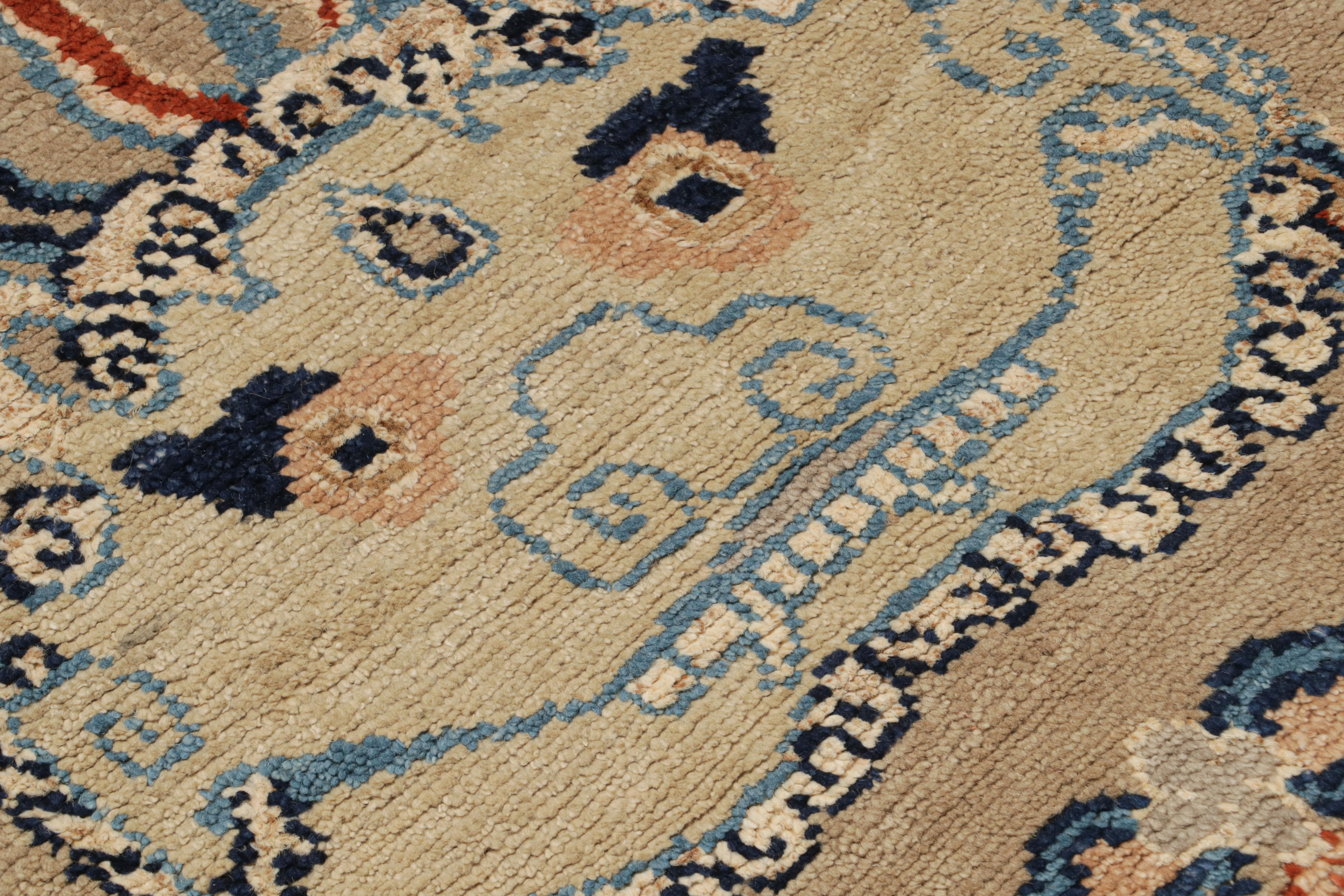 Rug & Kilim’s Dragon Scatter Rug in Beige with Orange and Blue Pictorial In New Condition For Sale In Long Island City, NY