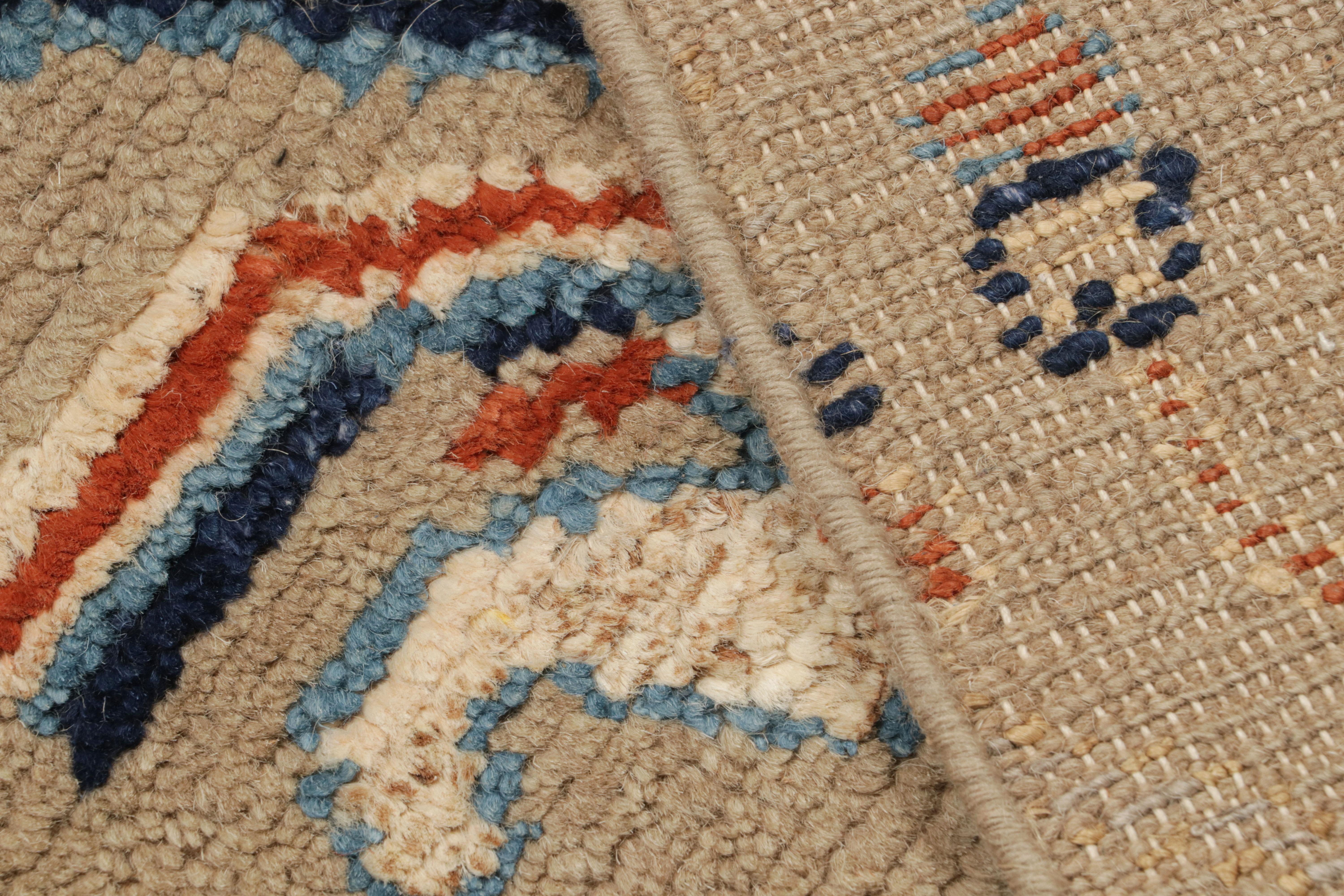 Contemporary Rug & Kilim’s Dragon Scatter Rug in Beige with Orange and Blue Pictorial For Sale