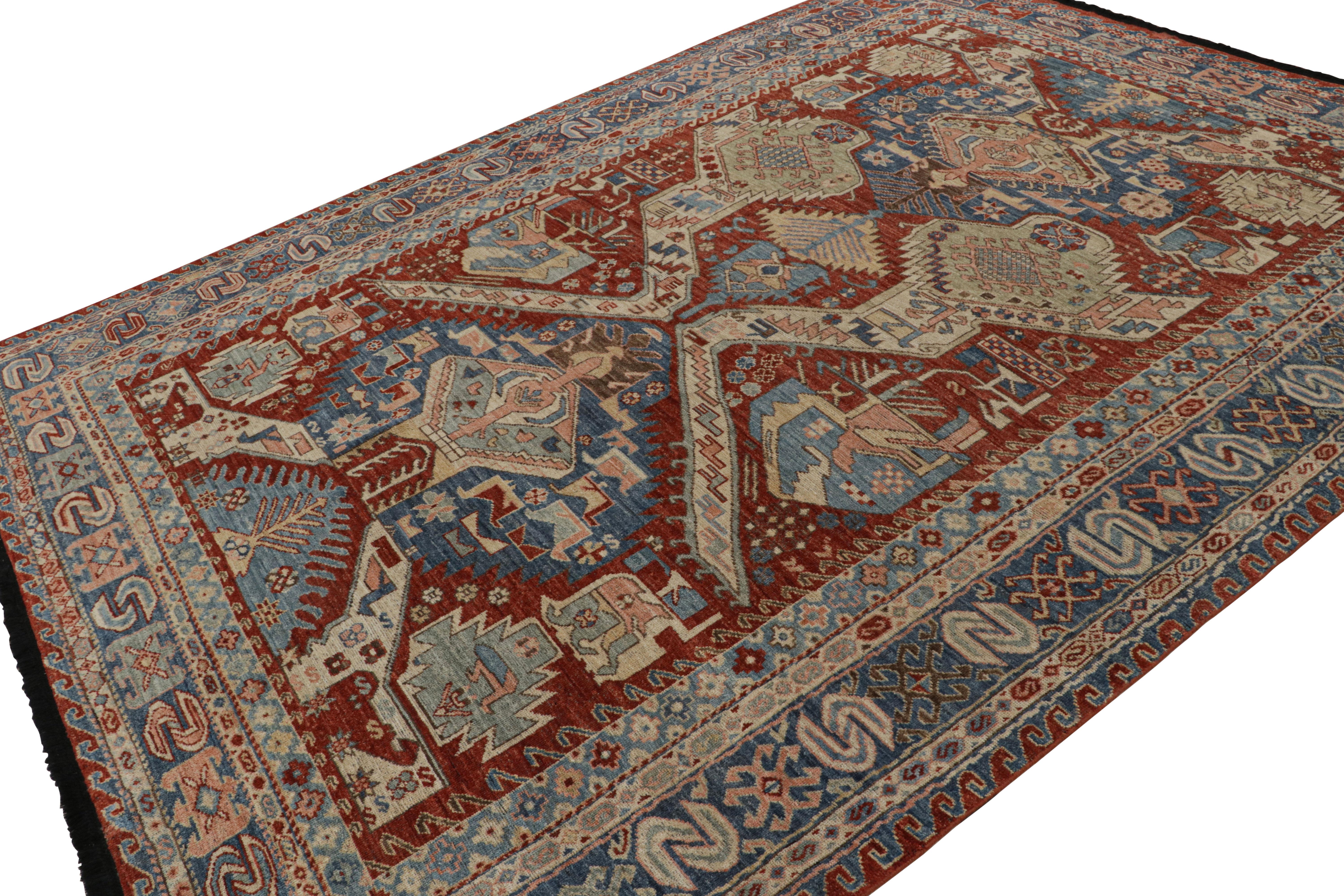 Issu de la collection Burano de Rug & Kilim, ce modèle 9x12 s'inspire des anciens tapis de dragon Soumak - une famille particulière de tissage caucasien qui doit son nom à ses motifs géométriques audacieux, semblables à des dragons dans leur nature