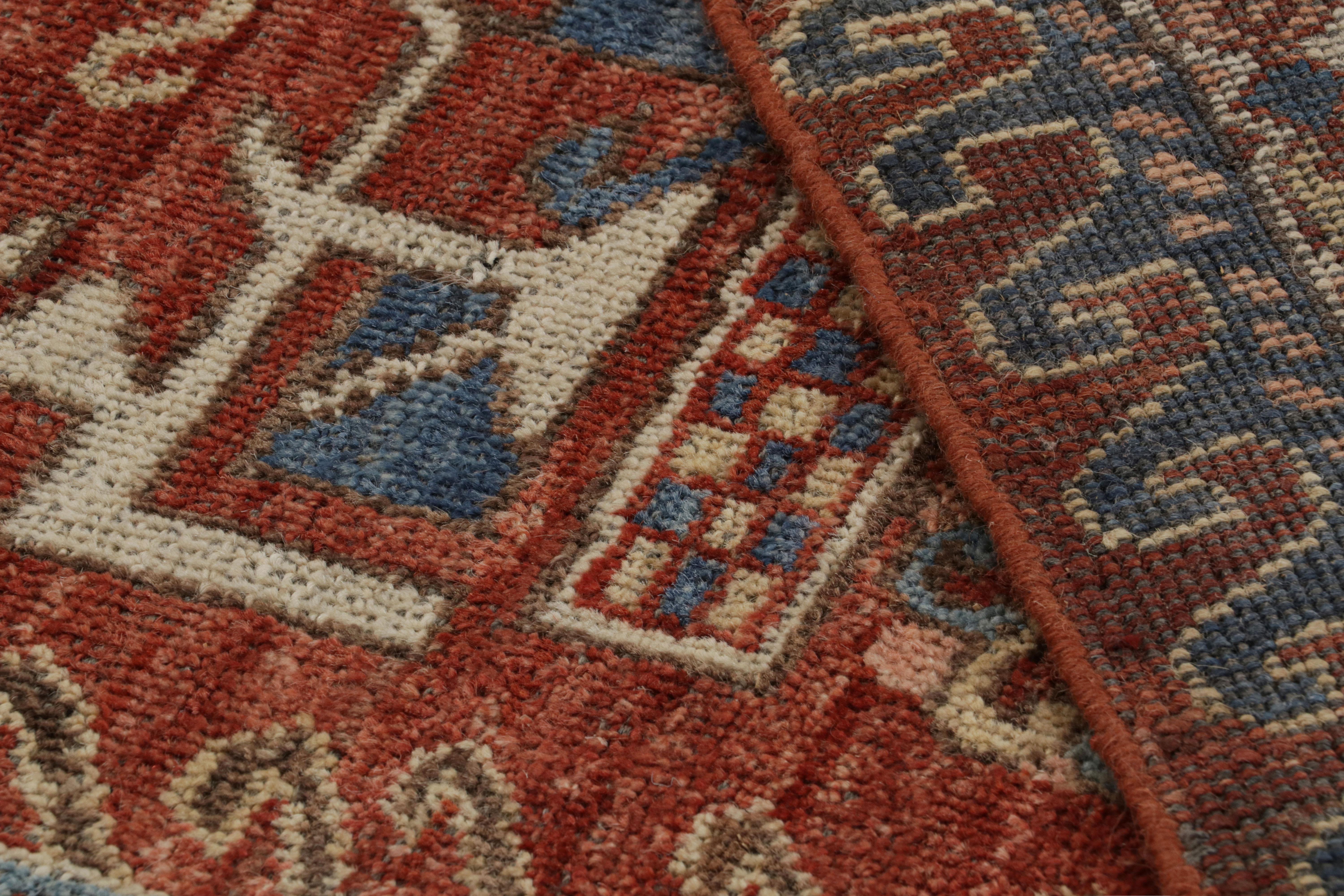 Contemporary Rug & Kilim’s Dragon Soumak Style Rug in Red and Blue Geometric Patterns For Sale