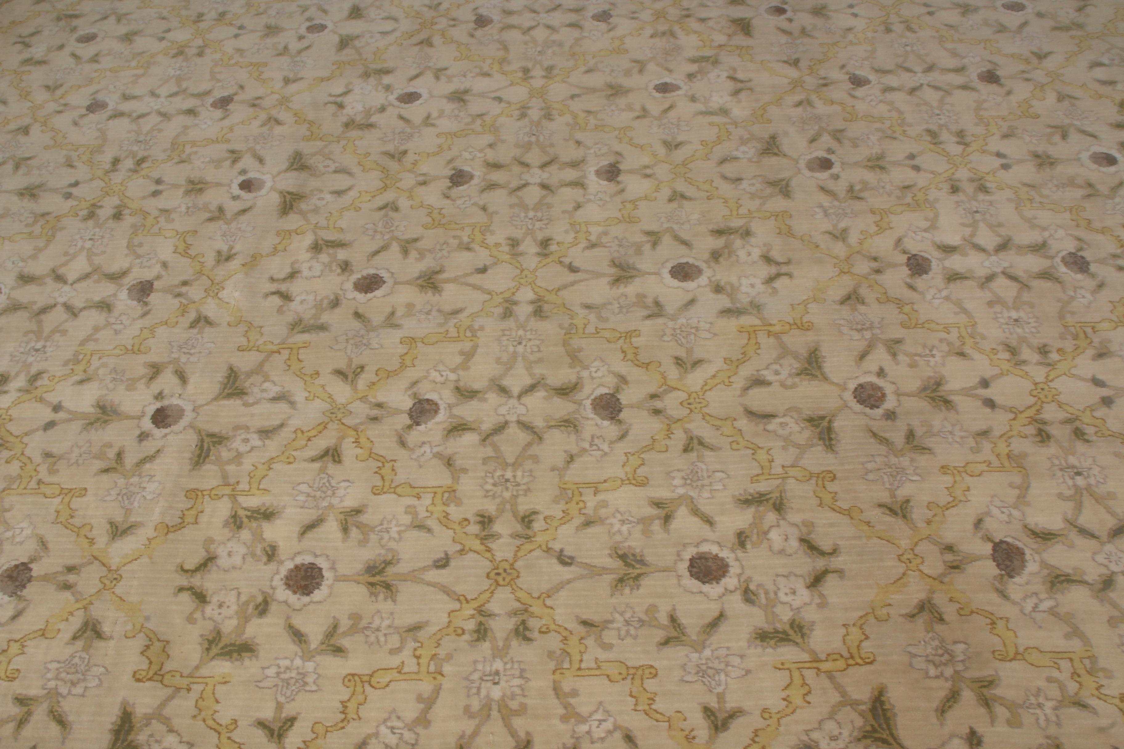 Chinese Rug & Kilim’s East Turkestan Inspired Beige Brown Herati Wool Floral Rug