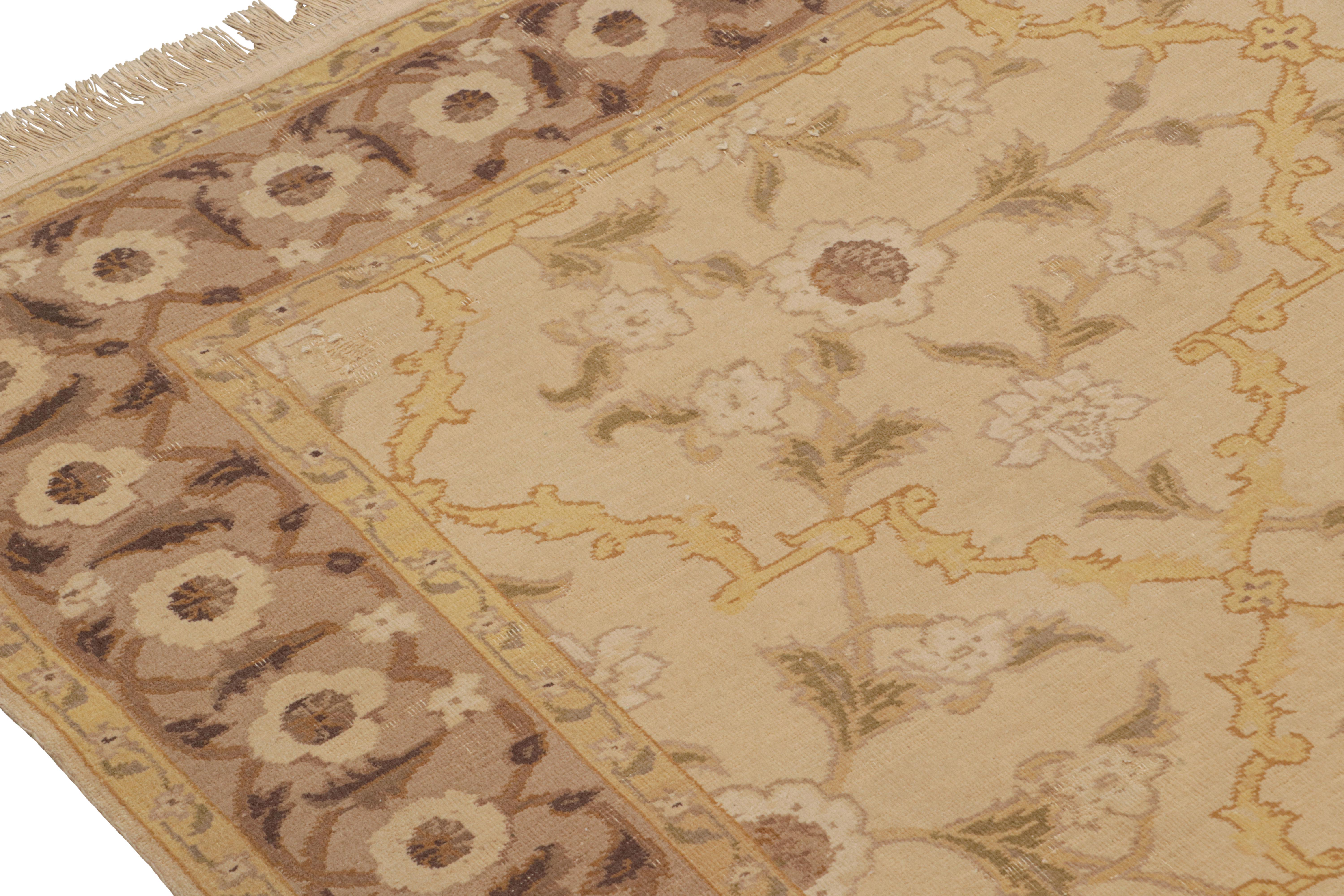 Hand-Knotted Rug & Kilim’s East Turkestan Inspired Beige Brown Herati Wool Floral Rug For Sale