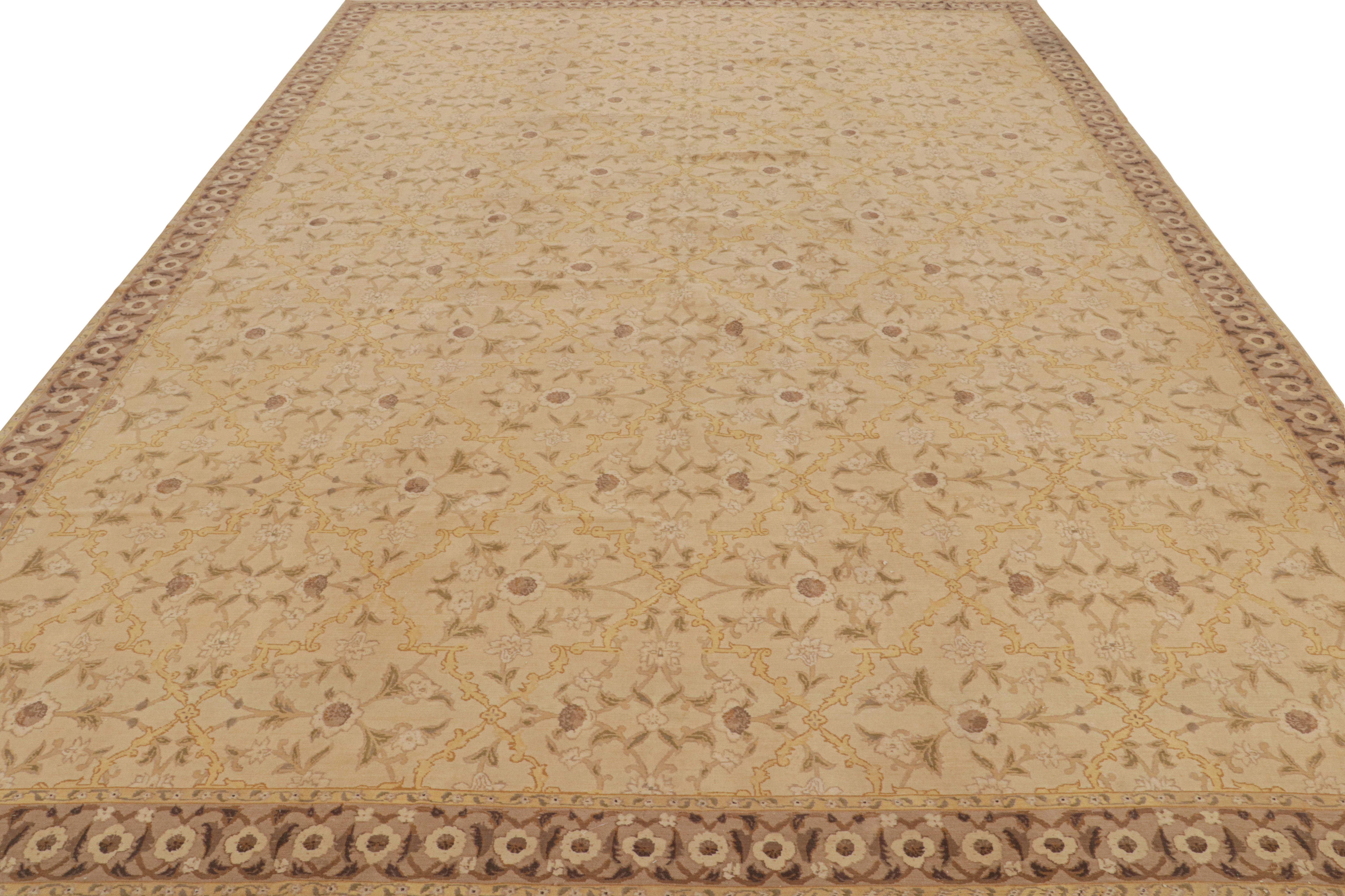 Islamic Rug & Kilim’s East Turkestan Inspired Beige Brown Herati Wool Floral Rug For Sale