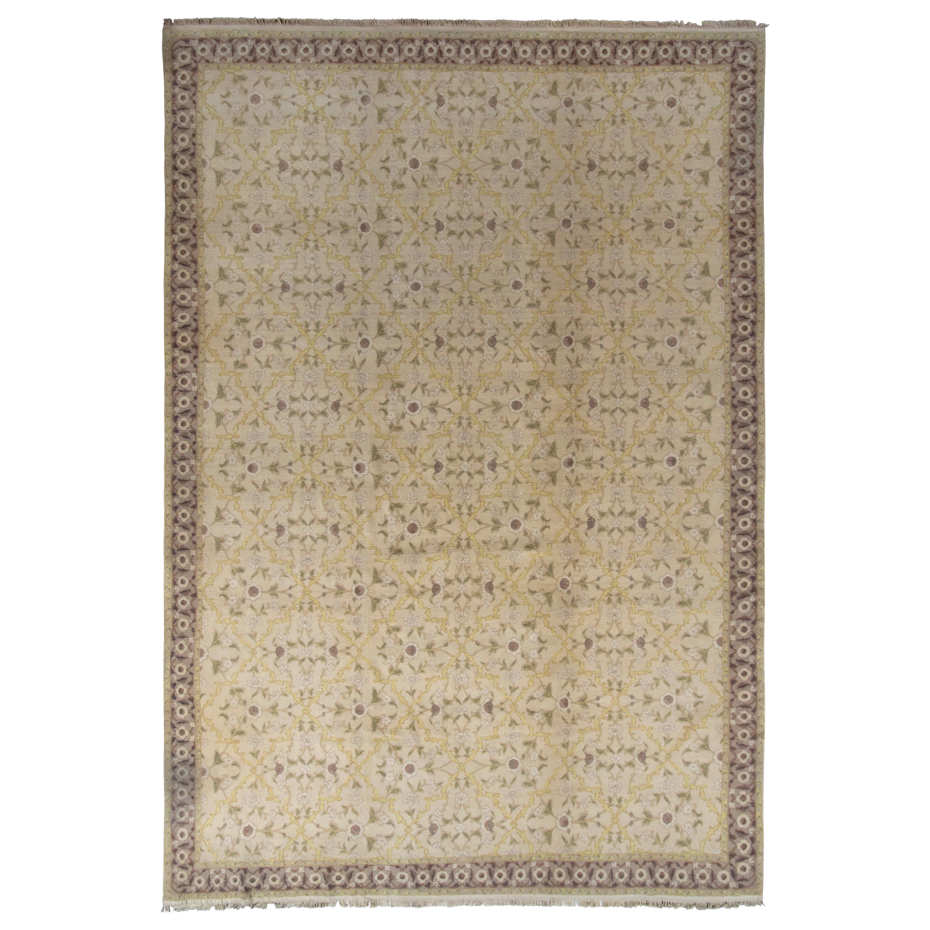 Rug & Kilim’s East Turkestan Inspired Beige Brown Herati Wool Floral Rug