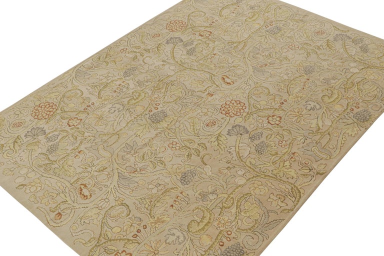 Rug and Kilim’s English Tudor Style Flatweave in Beige with Floral ...