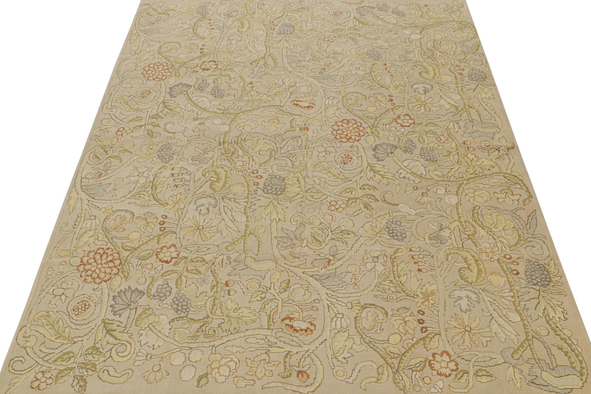 Rug & Kilim’s English Tudor Style Flatweave in Beige with Floral Patterns In New Condition For Sale In Long Island City, NY
