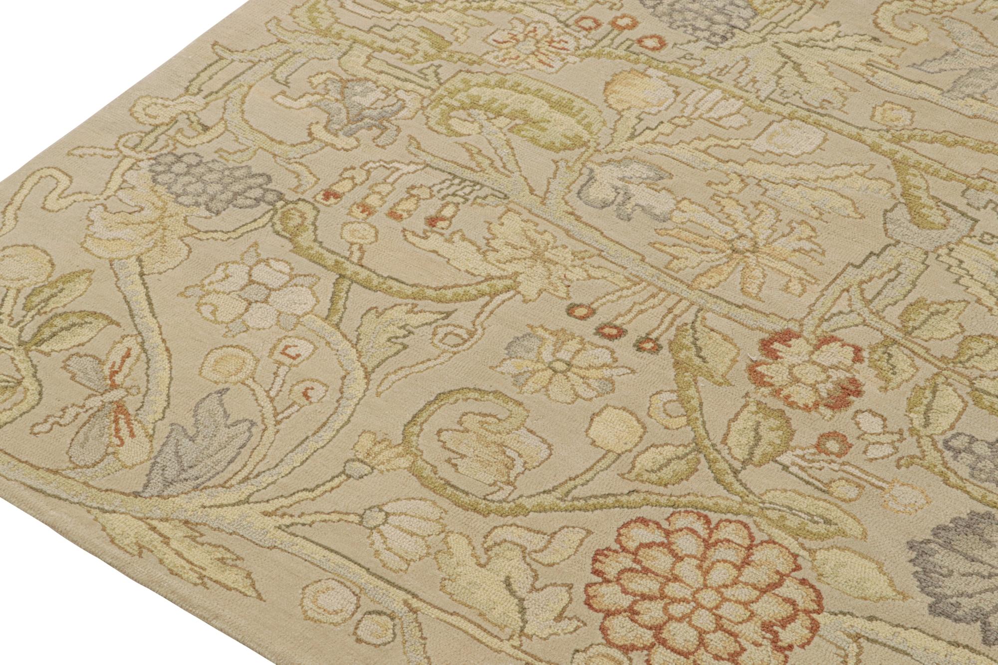 Contemporary Rug & Kilim’s English Tudor Style Flatweave in Beige with Floral Patterns For Sale