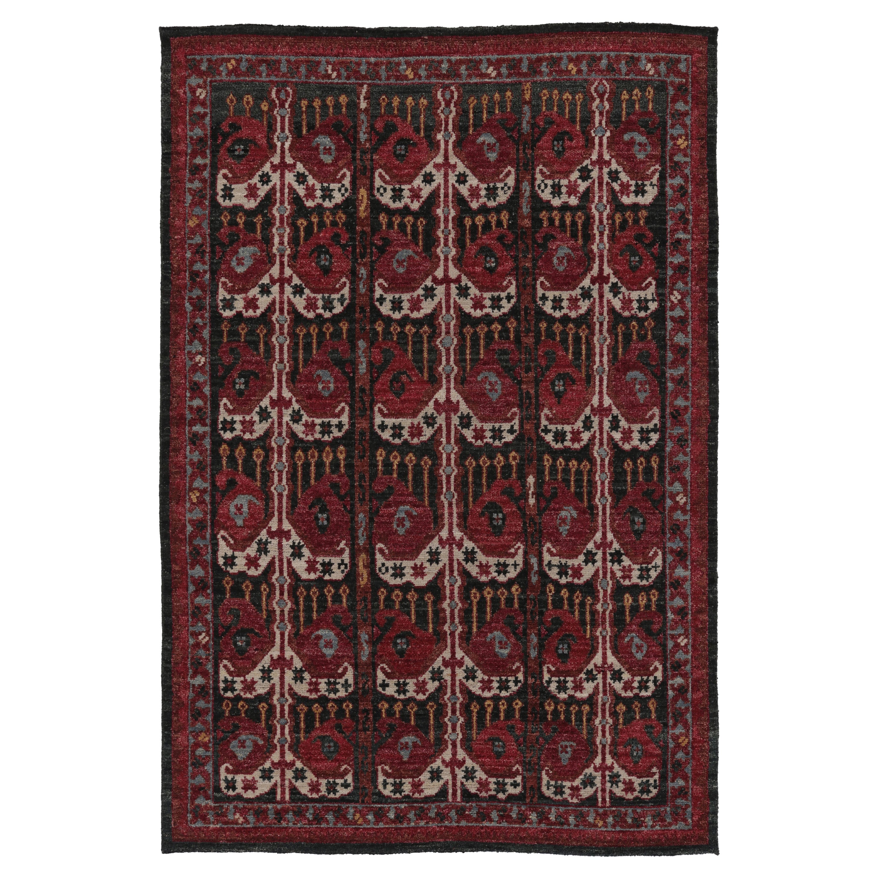 Rug 
Kilim’s Ersari-Inspired Rug with Coral Red Boteh Paisley Patterns For Sale