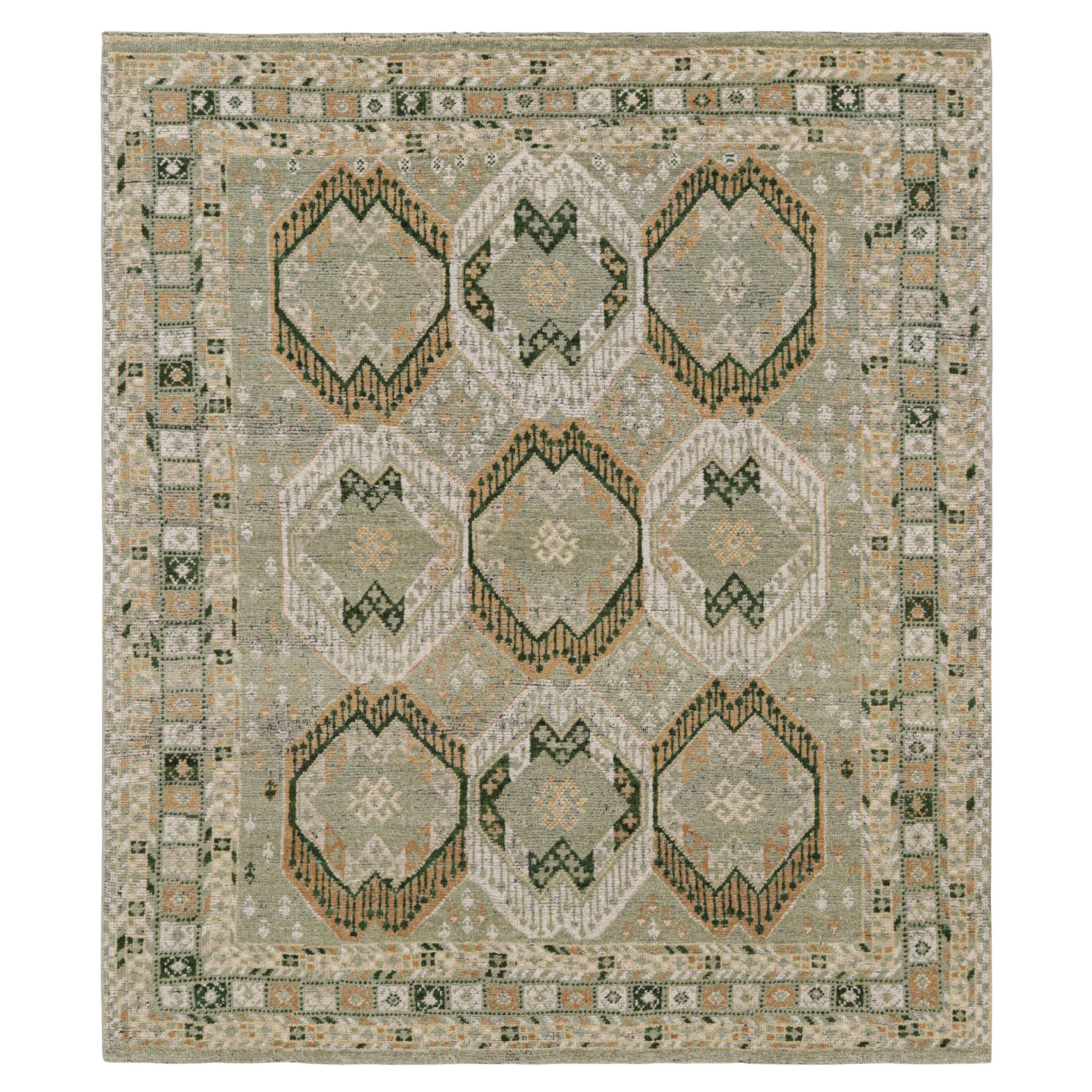 Rug & Kilim’s Ersari Style Rug in Light Green Tones with Geometric Medallions