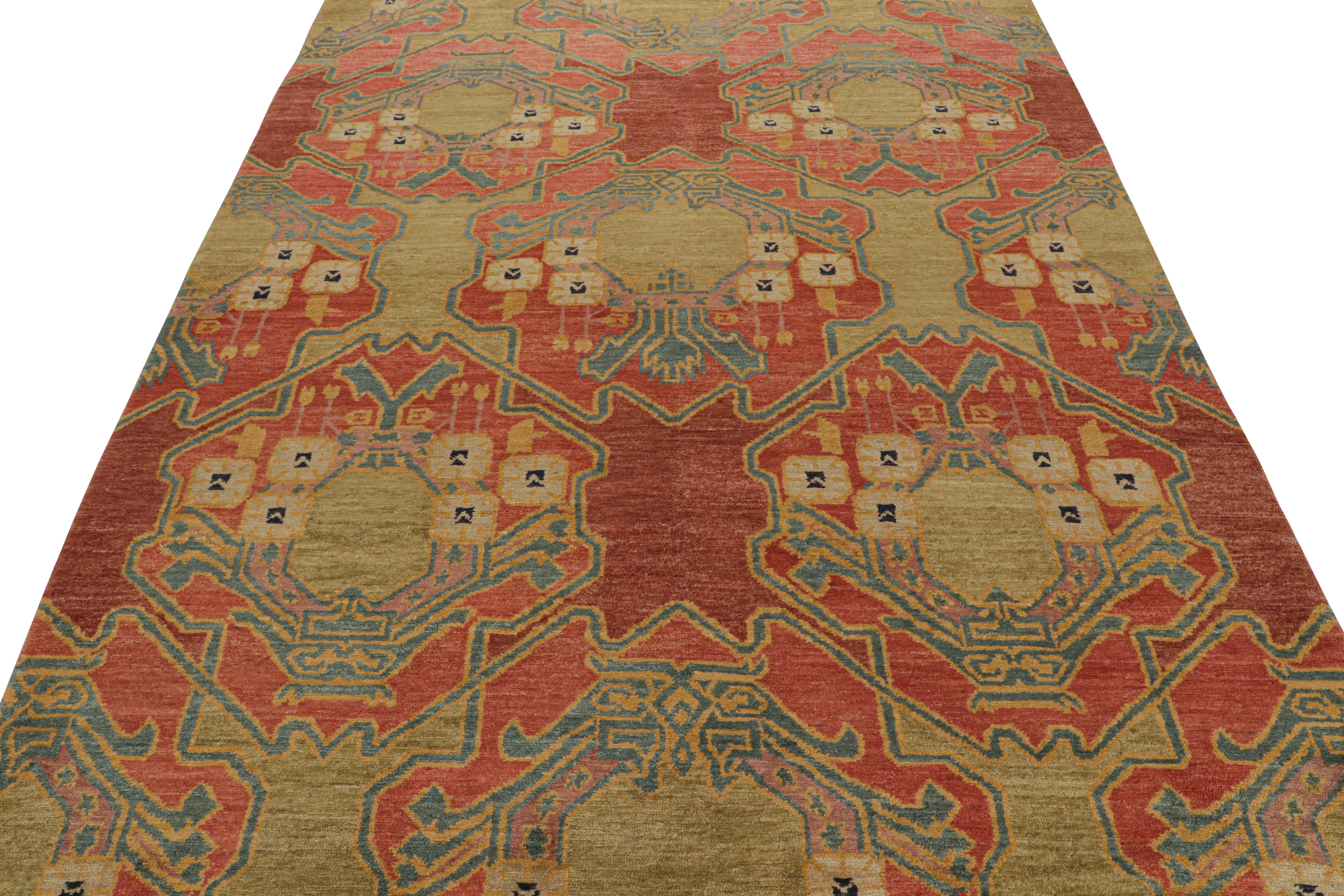 Autre Rug & Kilim's Ersari Style Rug in Red and Green Geometric Pattern (tapis de style Ersari à motifs géométriques rouges et verts) en vente
