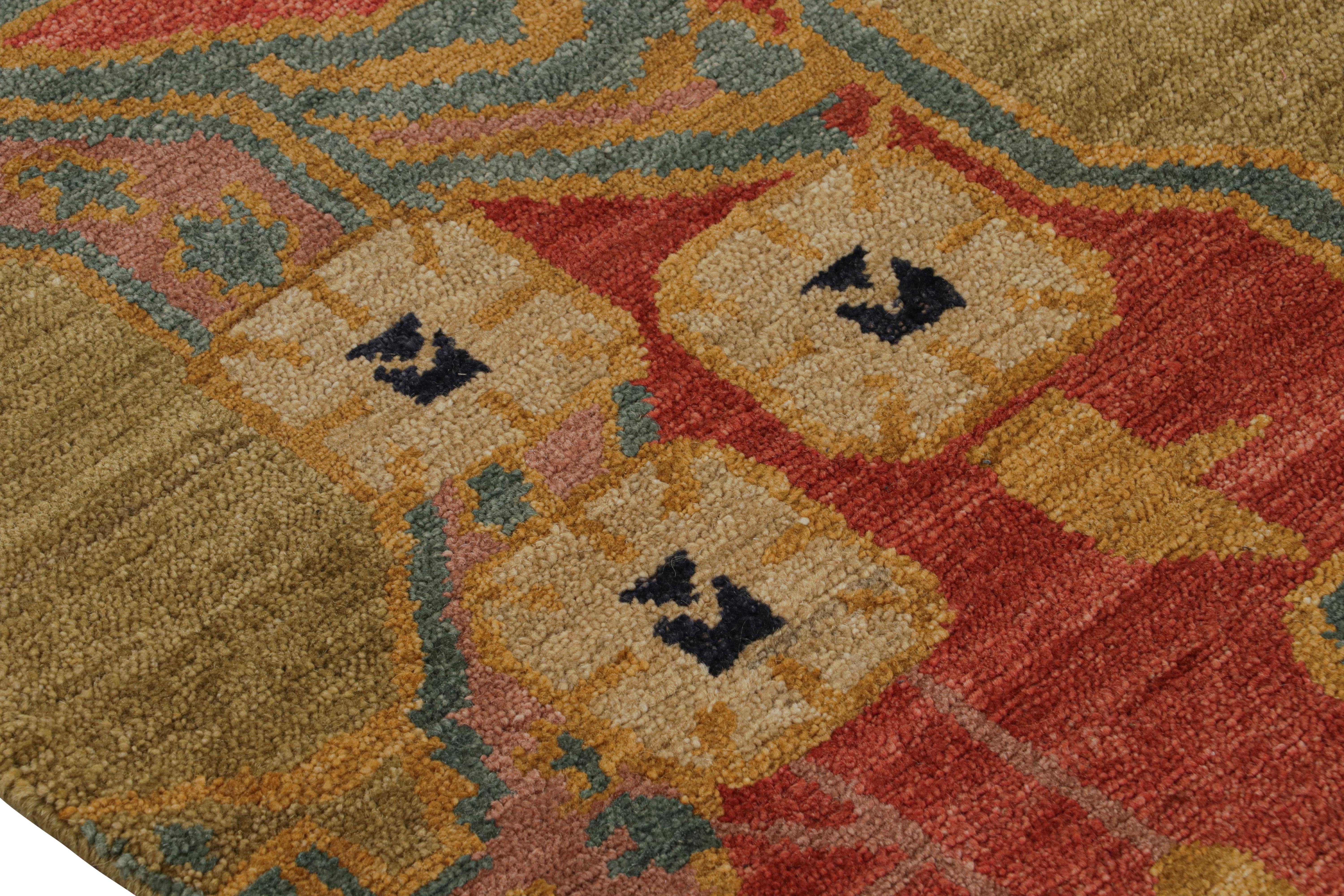 Hand-Knotted Rug & Kilim’s Ersari Style Rug in Red and Green Geometric Pattern For Sale