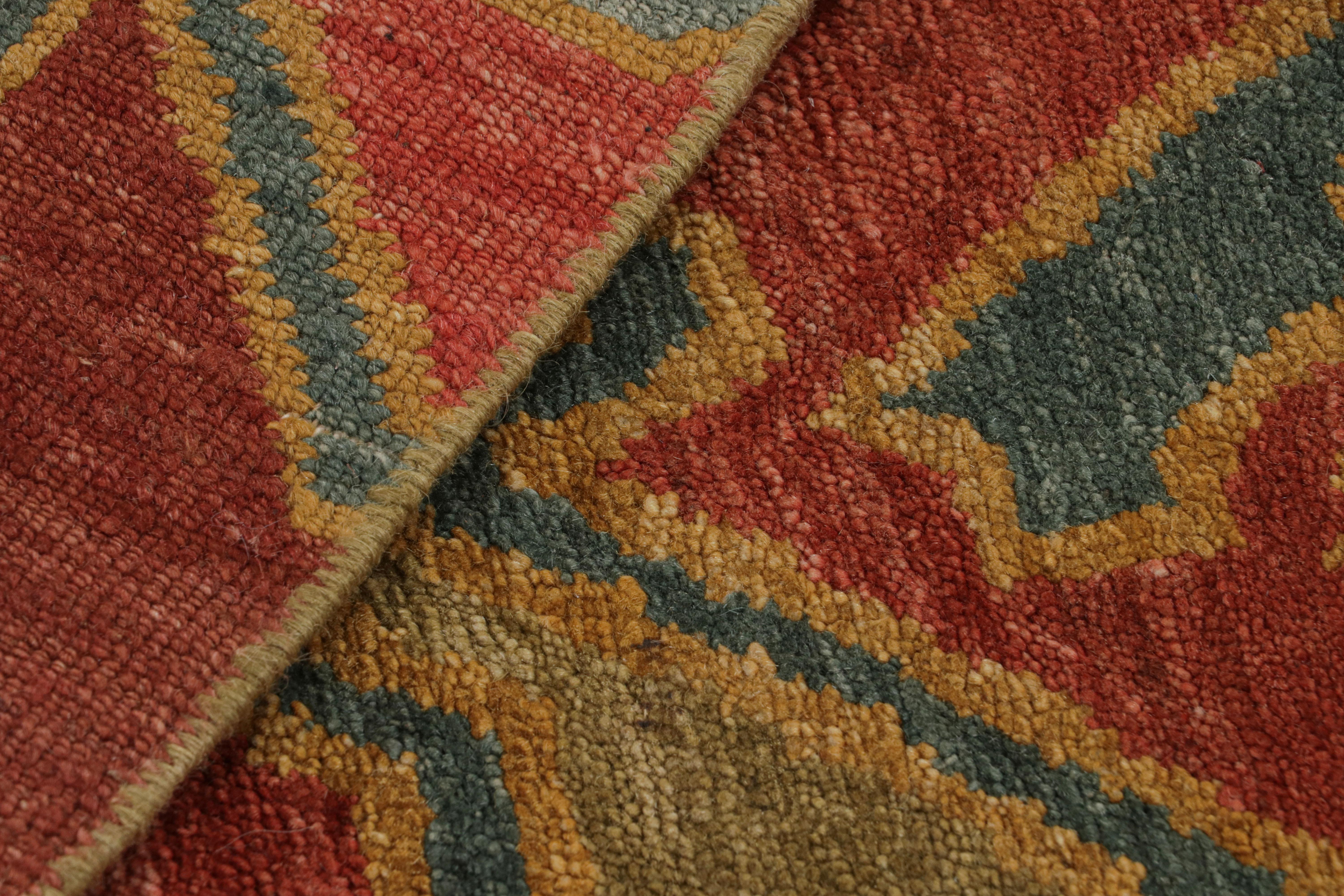 Contemporary Rug & Kilim’s Ersari Style Rug in Red and Green Geometric Pattern For Sale