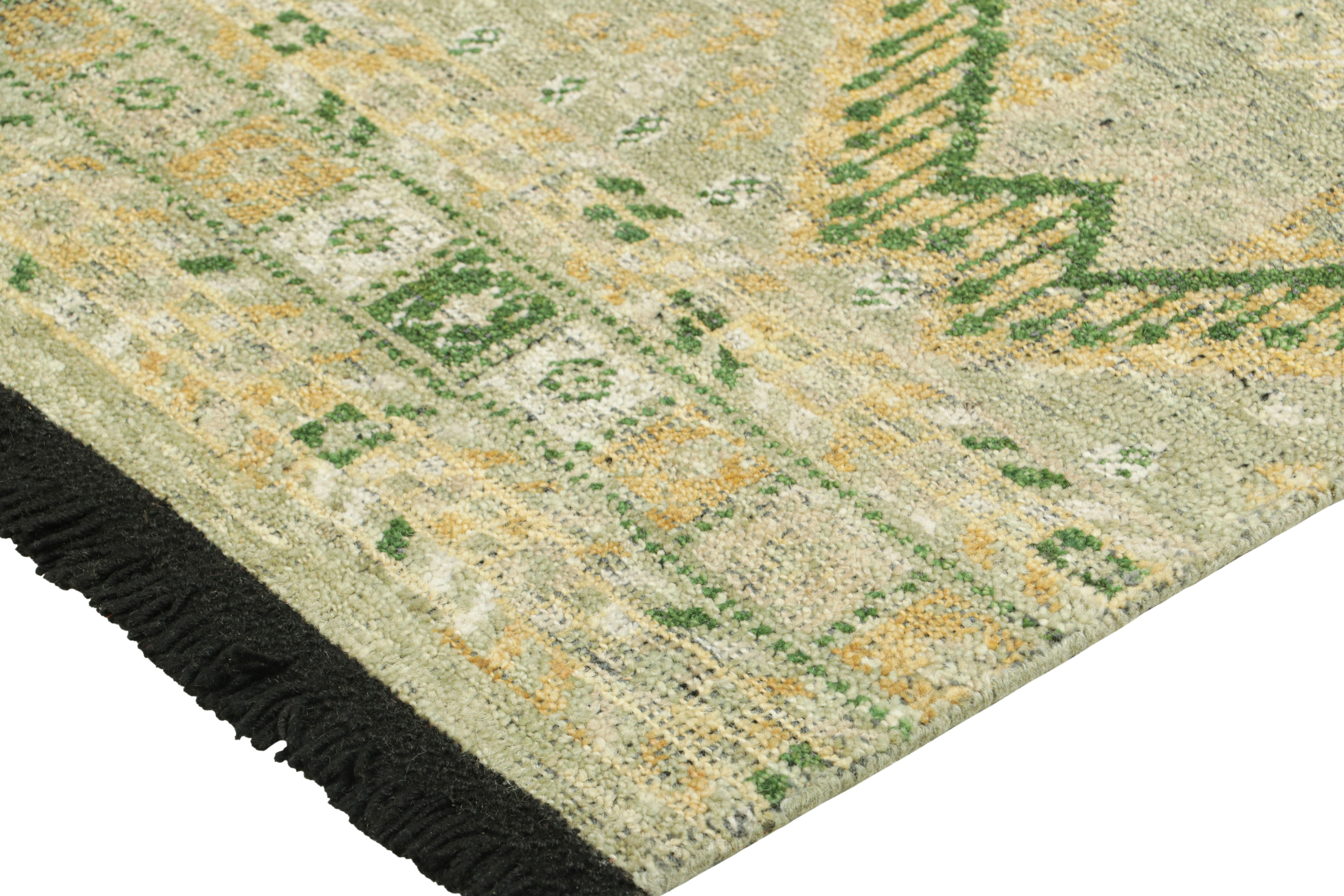 Modern Rug & Kilim’s Ersari Style Rug with Gold, Green, and White Geometric Patterns For Sale