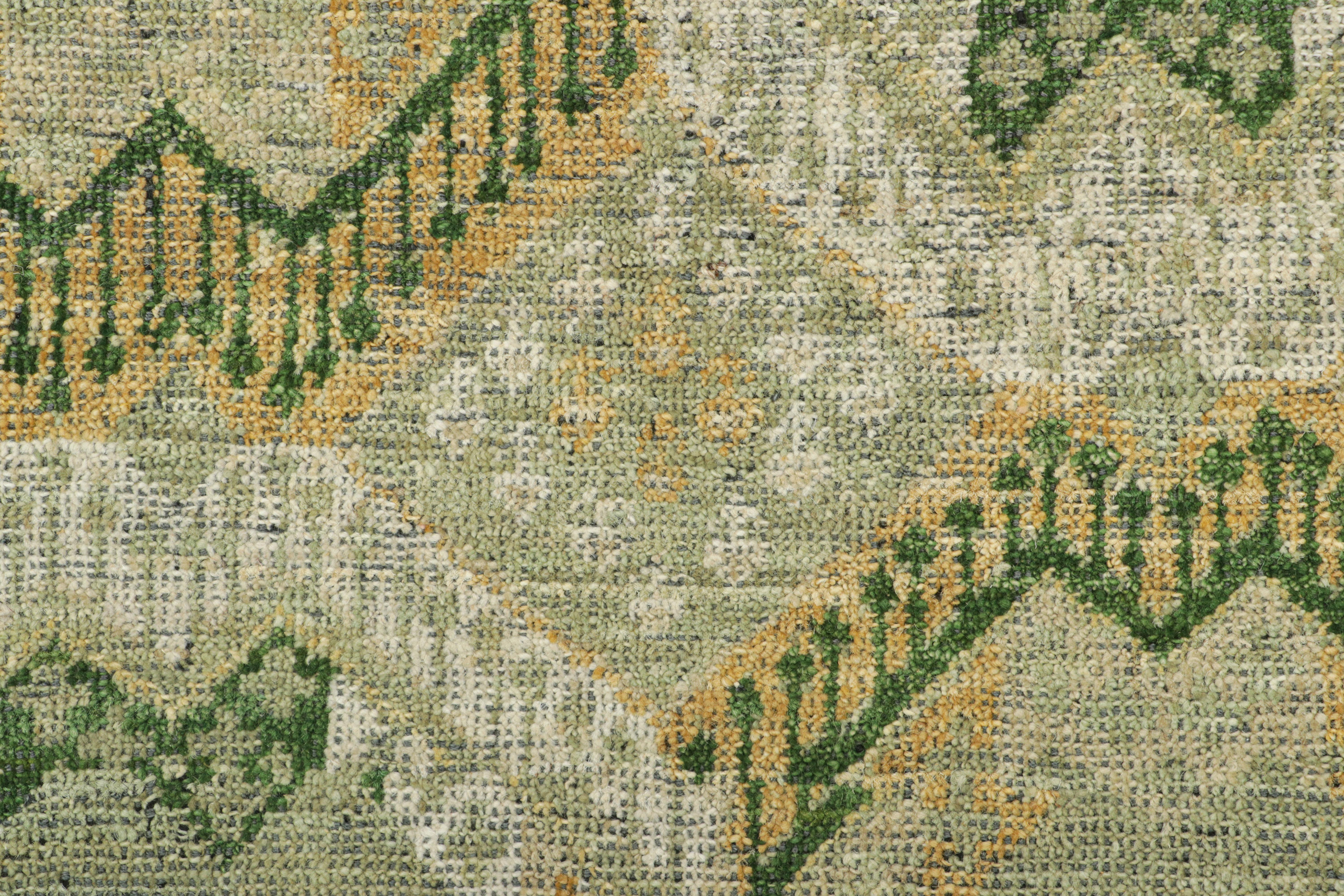 Hand-Knotted Rug & Kilim’s Ersari Style Rug with Gold, Green, and White Geometric Patterns For Sale