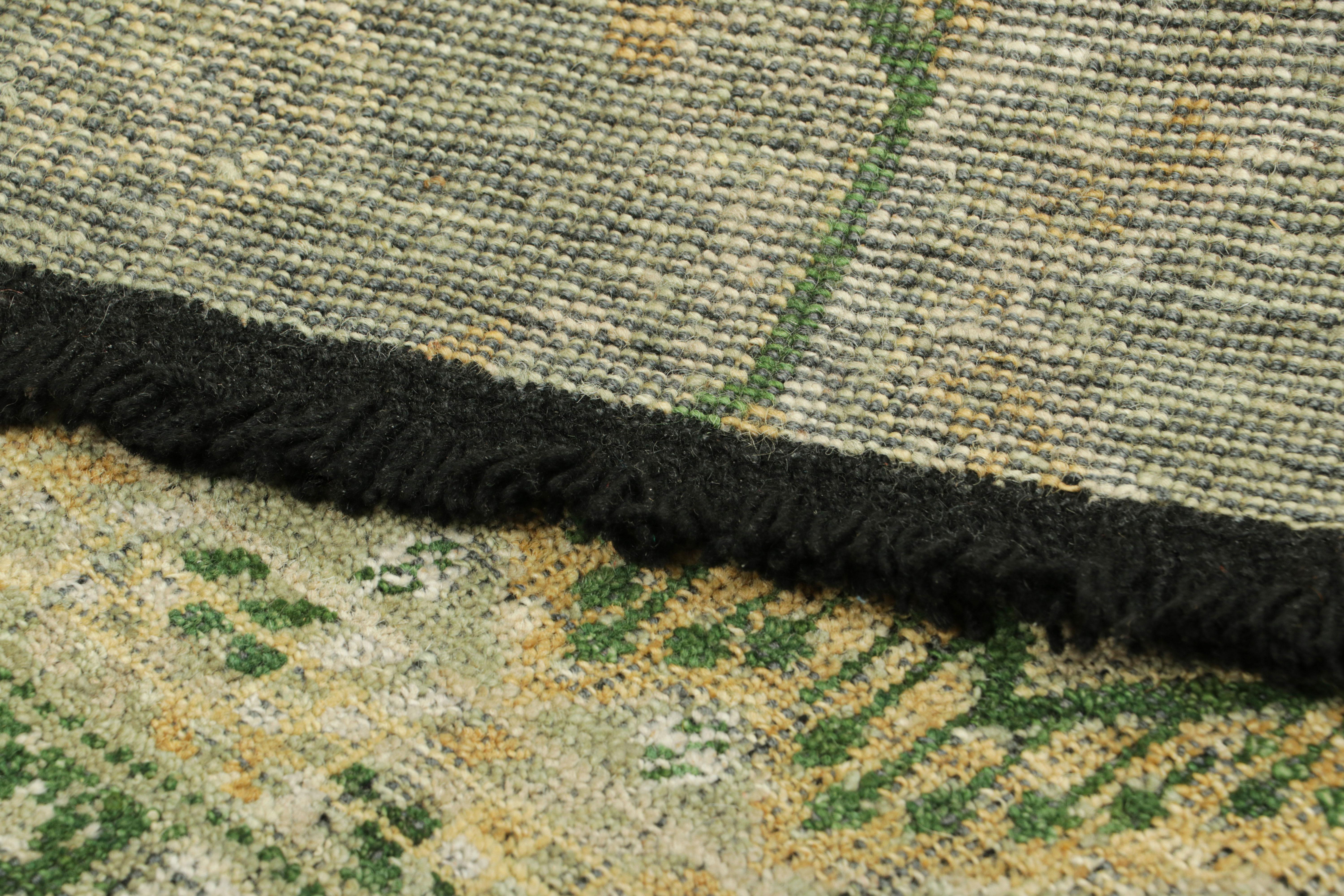 Contemporary Rug & Kilim’s Ersari Style Rug with Gold, Green, and White Geometric Patterns For Sale