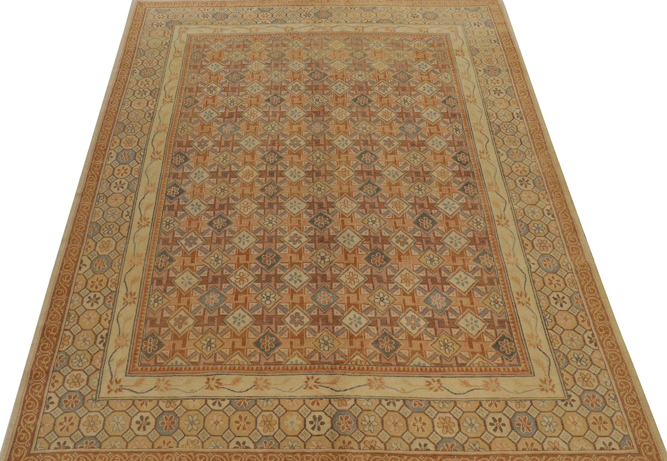 Rug & Kilim's Europäischer Teppich im Art Deco Stil in Beige und Blau Muster (Art déco) im Angebot