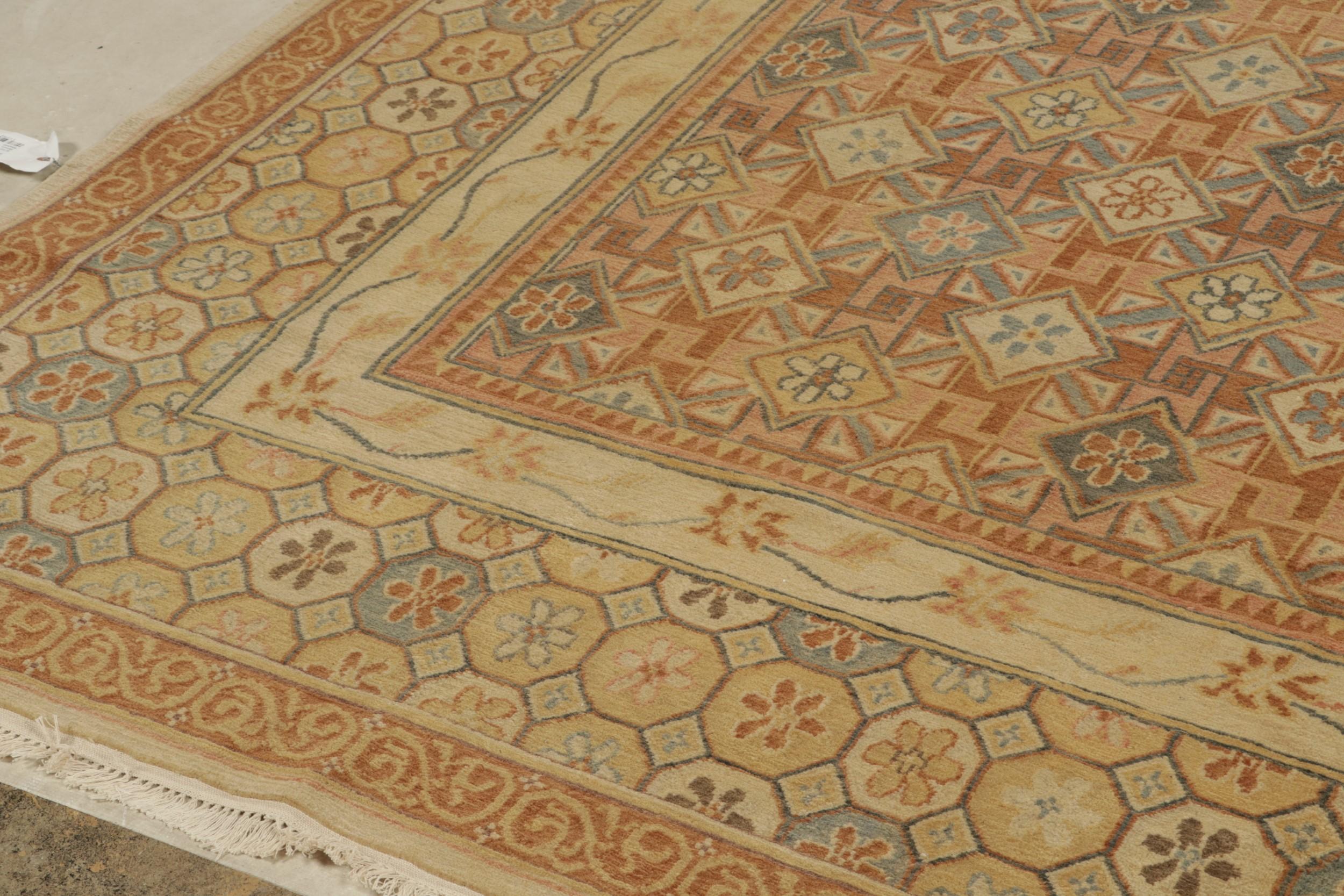 Alfombra europea de estilo Art Déco de Rug & Kilim con estampado beige y azul en Nuevo estado para la venta en Long Island City, NY