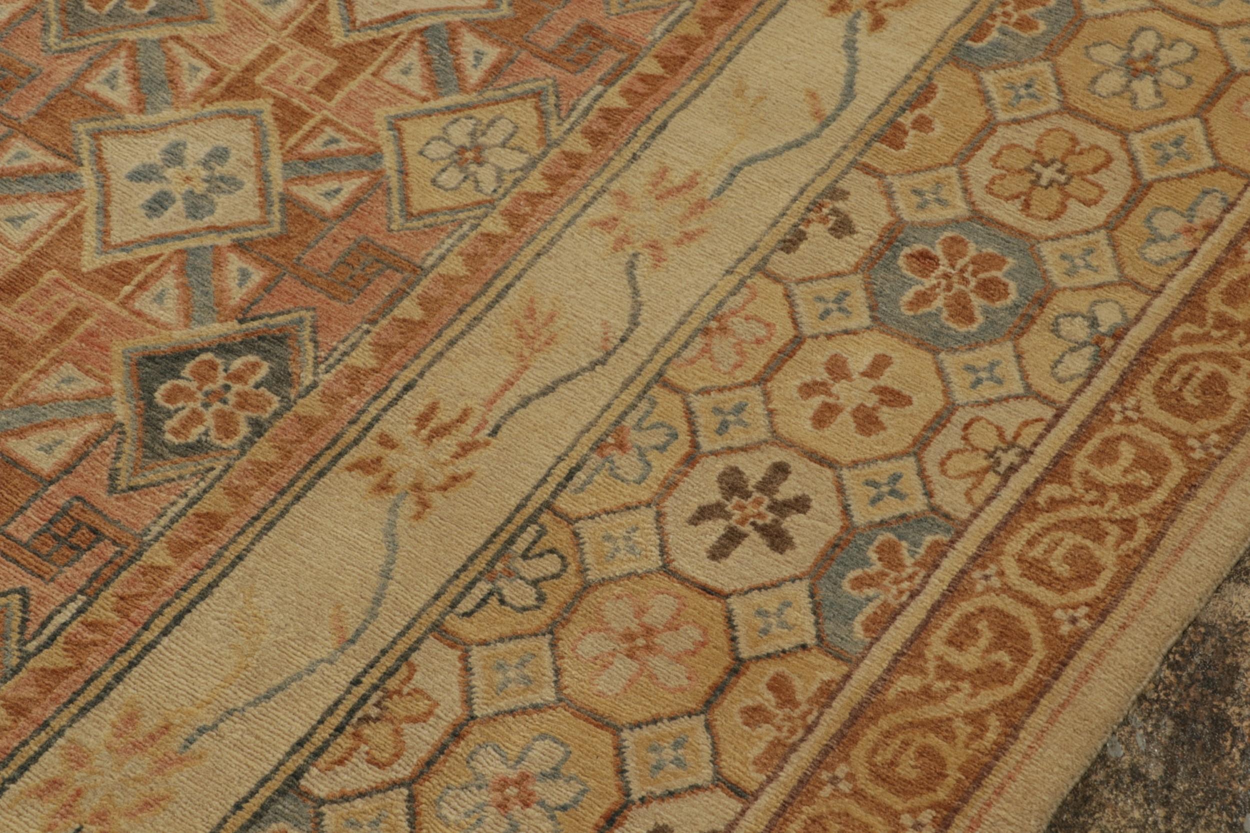 Alfombra europea de estilo Art Déco de Rug & Kilim con estampado beige y azul Siglo XXI y contemporáneo en venta