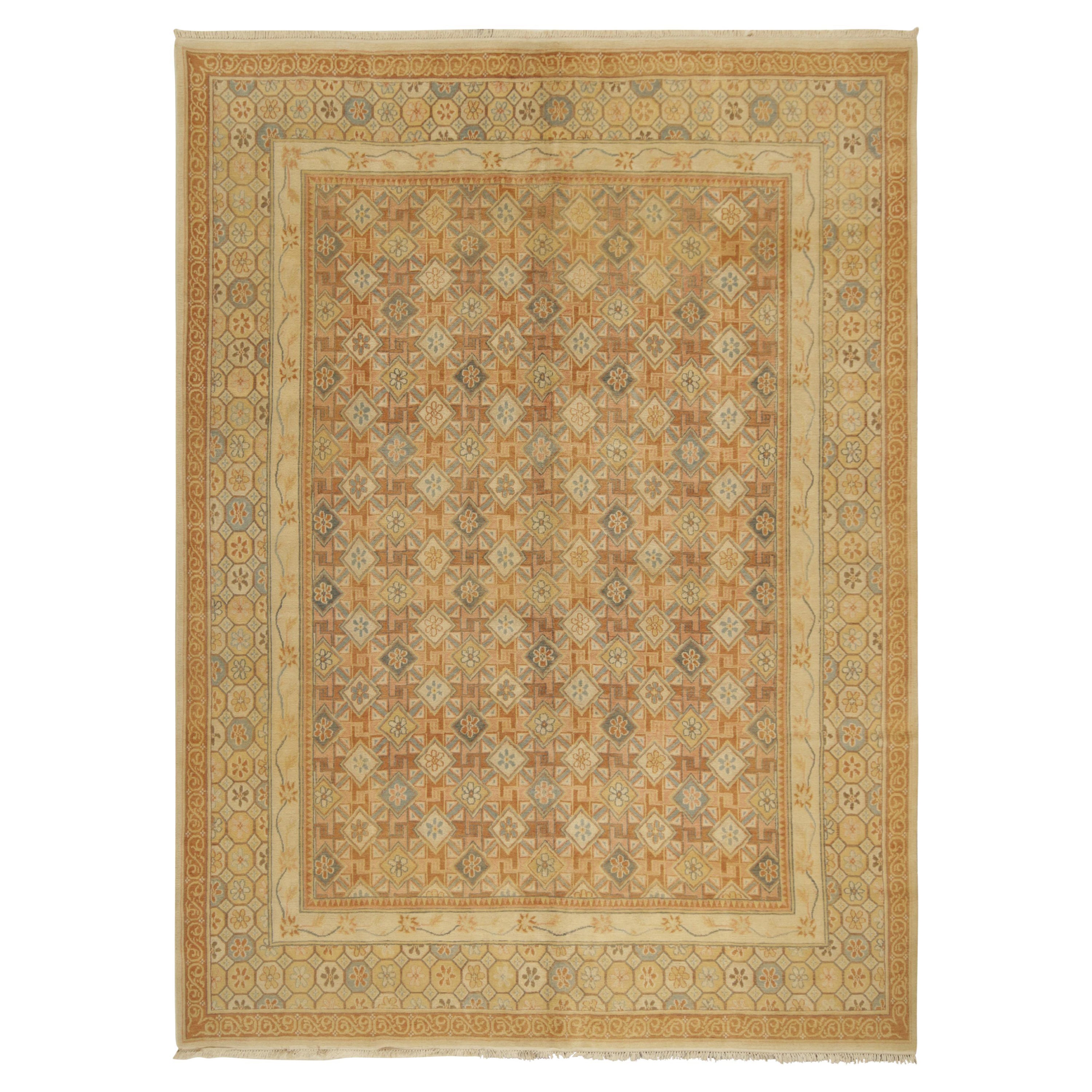 Tapis européen de style Art déco à motifs beige et bleu de Rug & Kilim