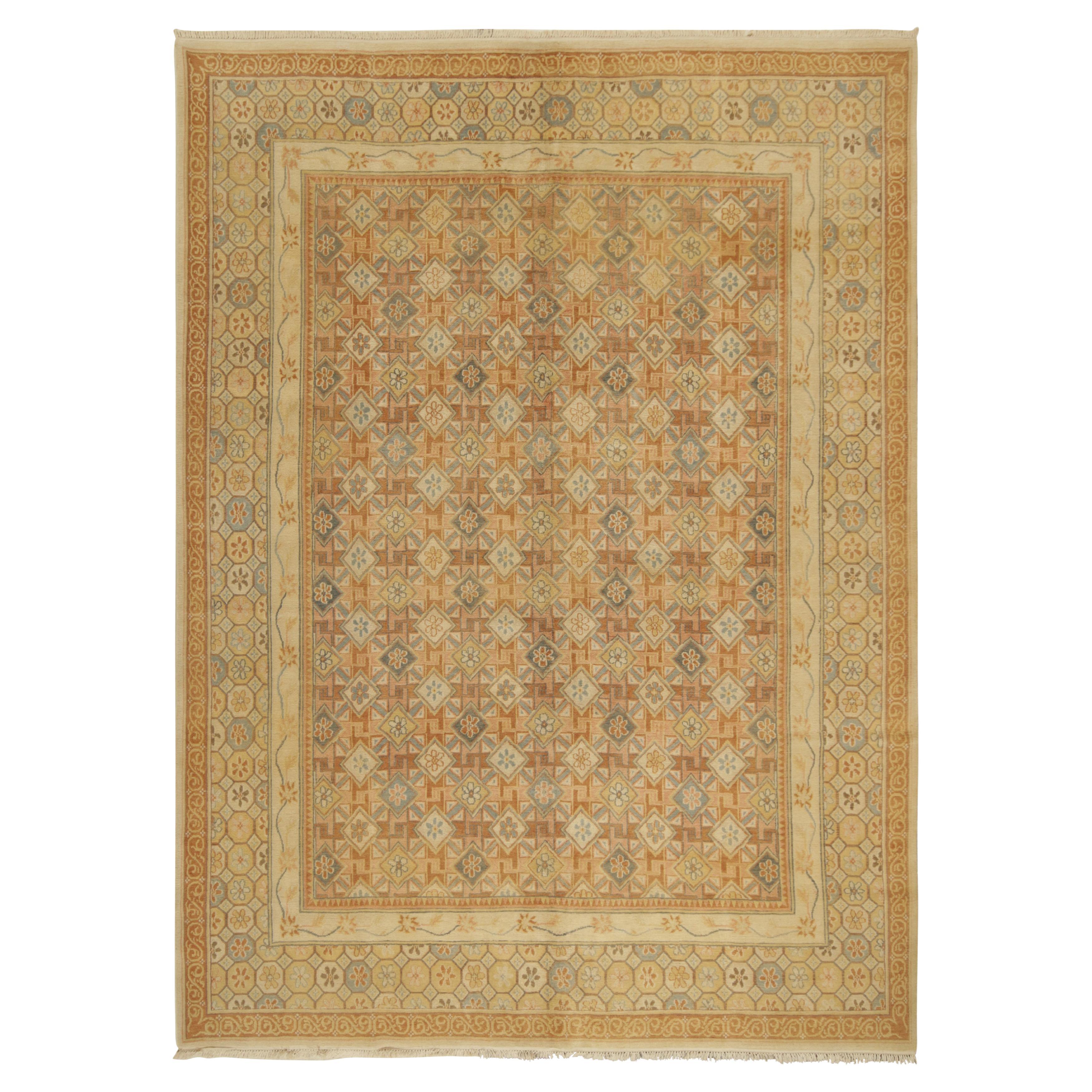 Rug & Kilim’s European Art Deco style rug in Beige and Blue Pattern For Sale