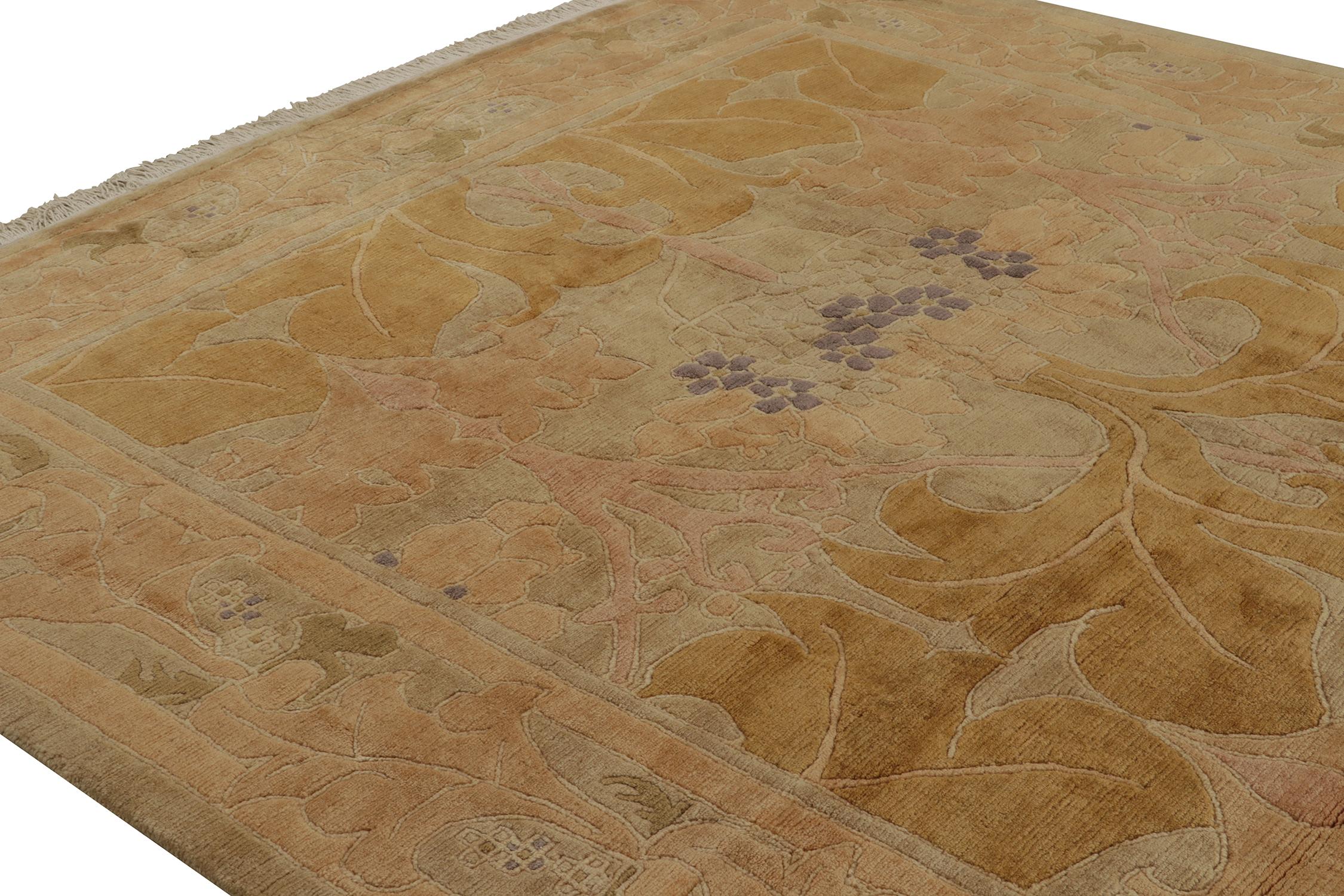 Hand-Knotted Rug & Kilim’s European Art Nouveau Style Rug in Beige and Gold Floral Pattern For Sale