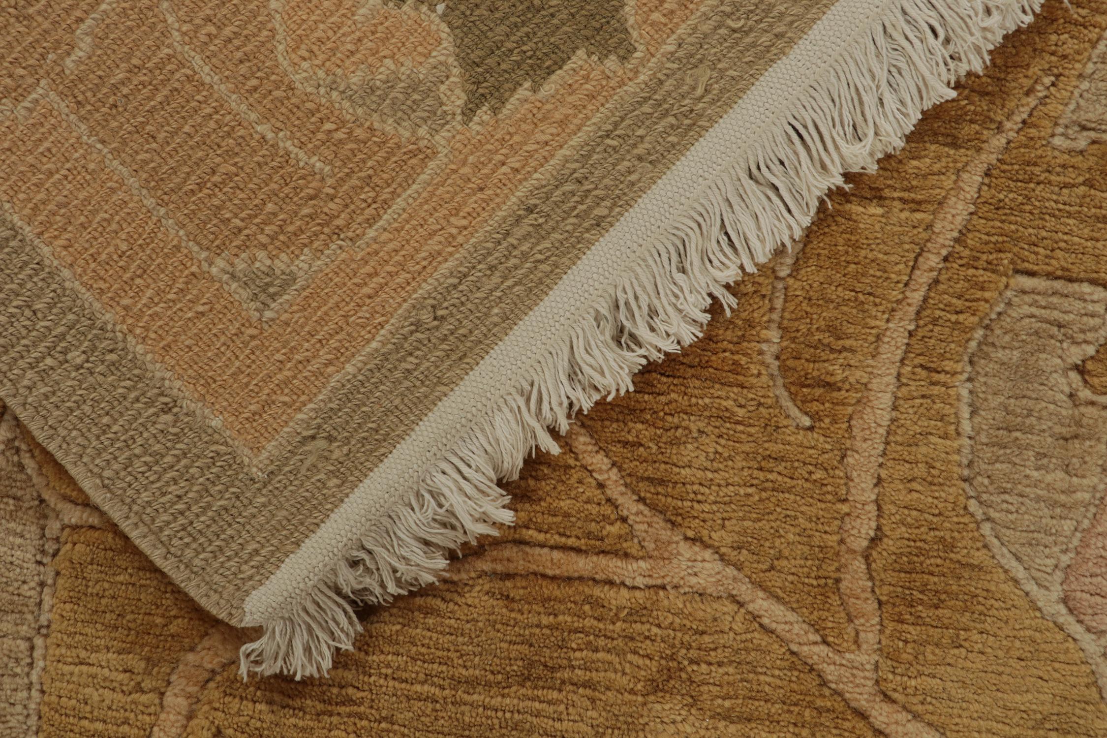 Contemporary Rug & Kilim’s European Art Nouveau Style Rug in Beige and Gold Floral Pattern For Sale