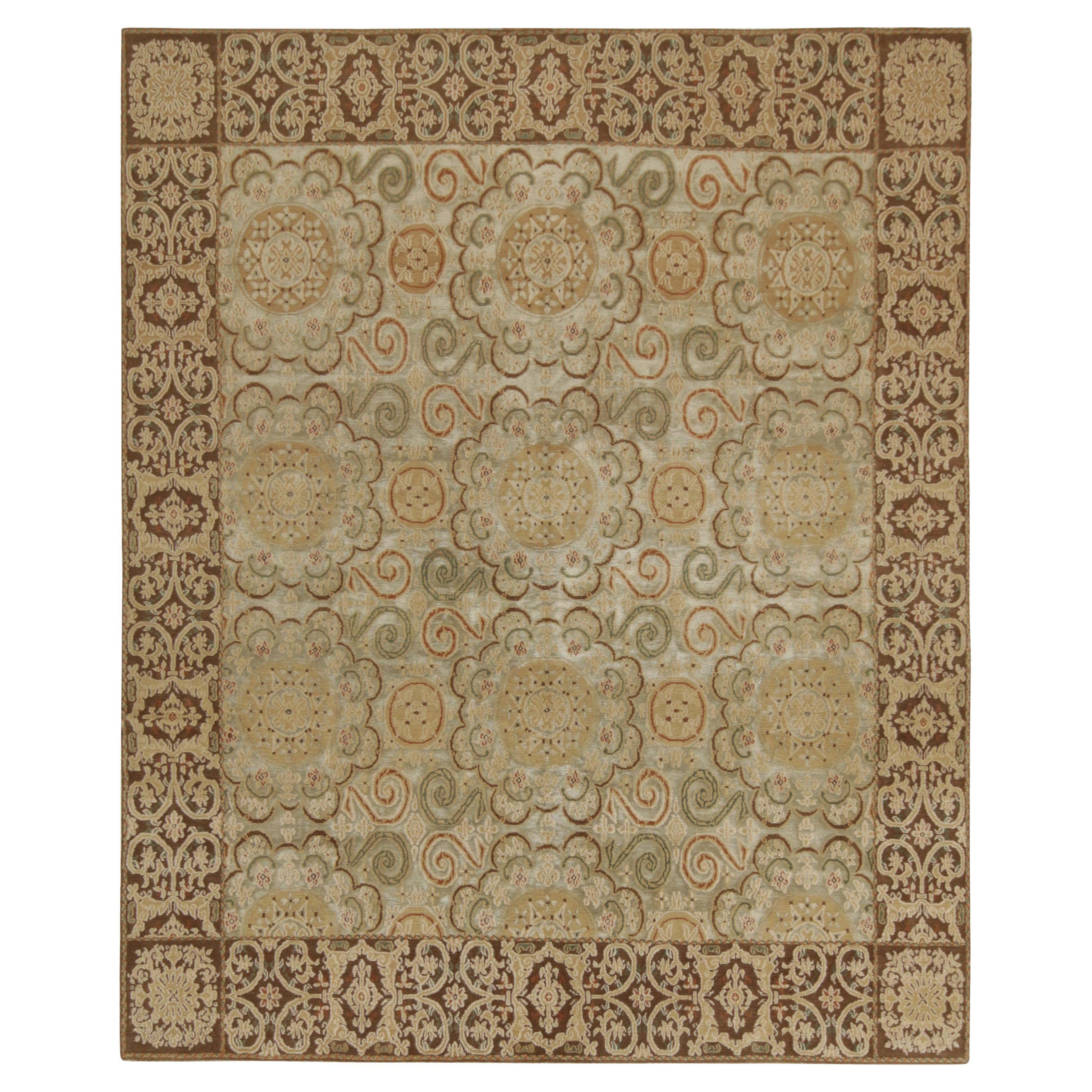 Rug & Kilim’s European Art Nouveau Style Rug in Beige, Brown and Green  Patterns For Sale