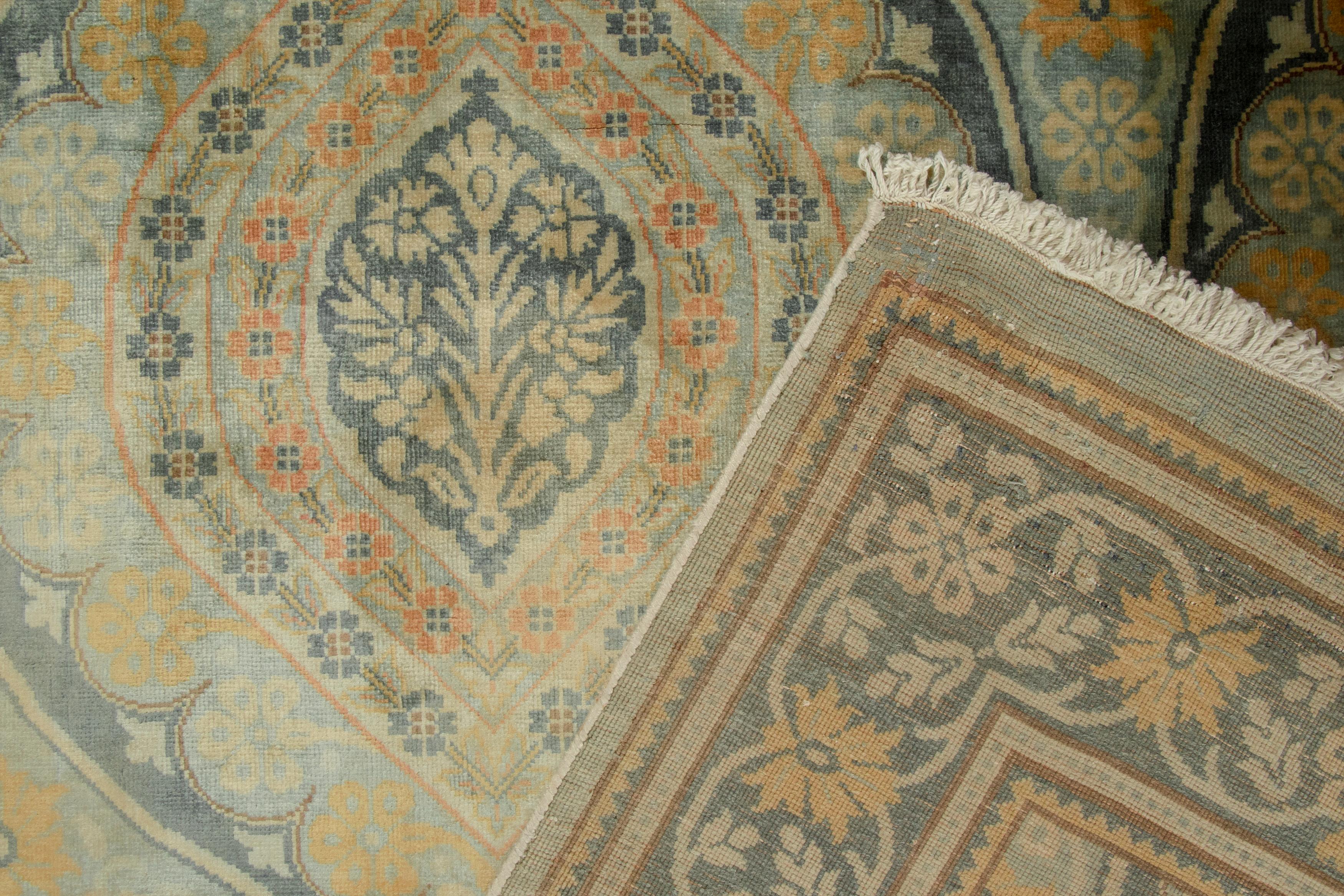 Contemporary Rug & Kilim’s European Classic style rug with Blue and Gold Floral Pattern For Sale