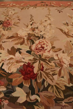 Rug & Kilim's European Cream Pink and Green Wool Floral Tapestry
