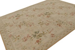 Europäischer Flachgewebe-Teppich von Rug & Kilim in Beige mit grünem und rosa Blumenmuster