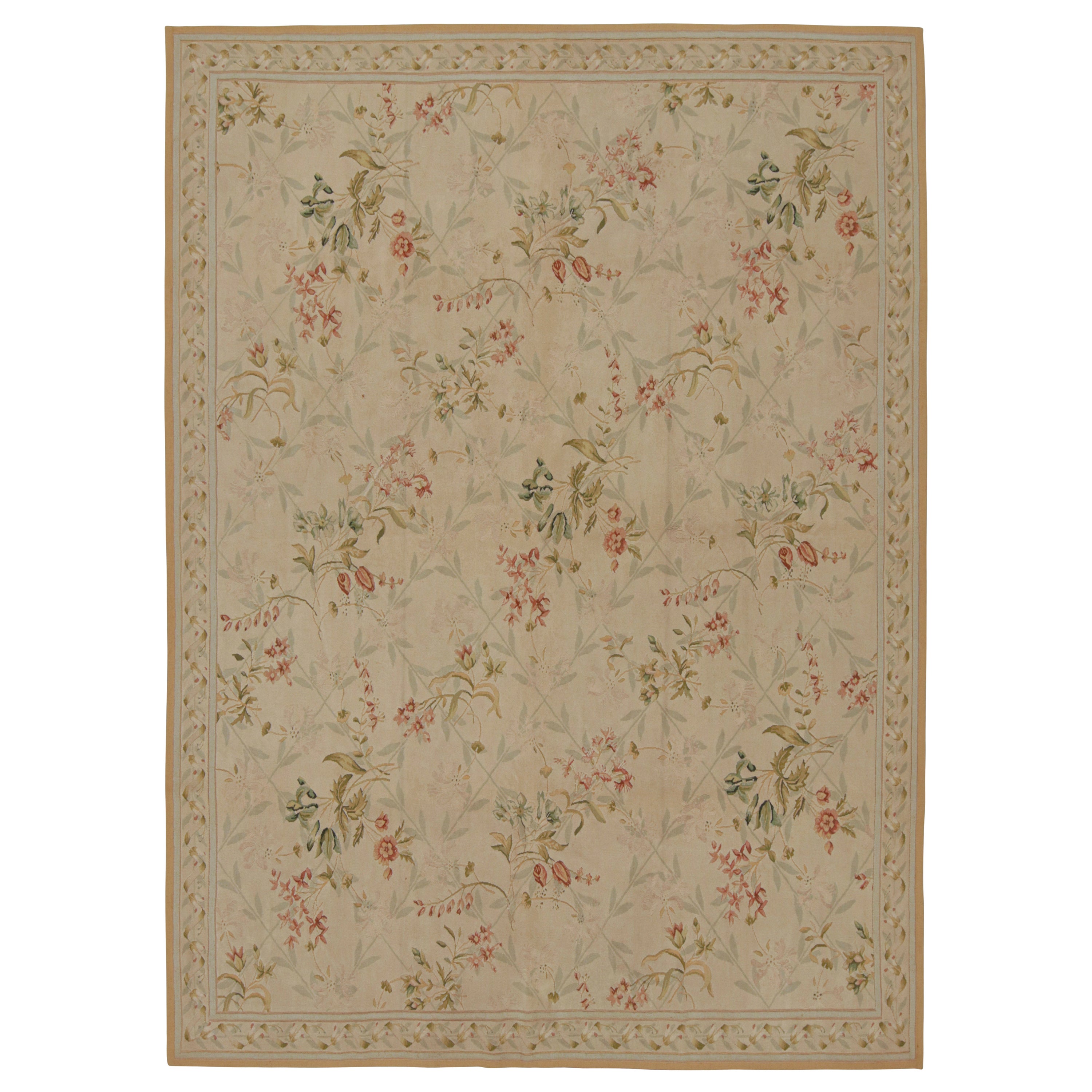 Rug & kilim’s European Flatweave Rug in Beige with Green and Pink Floral Pattern