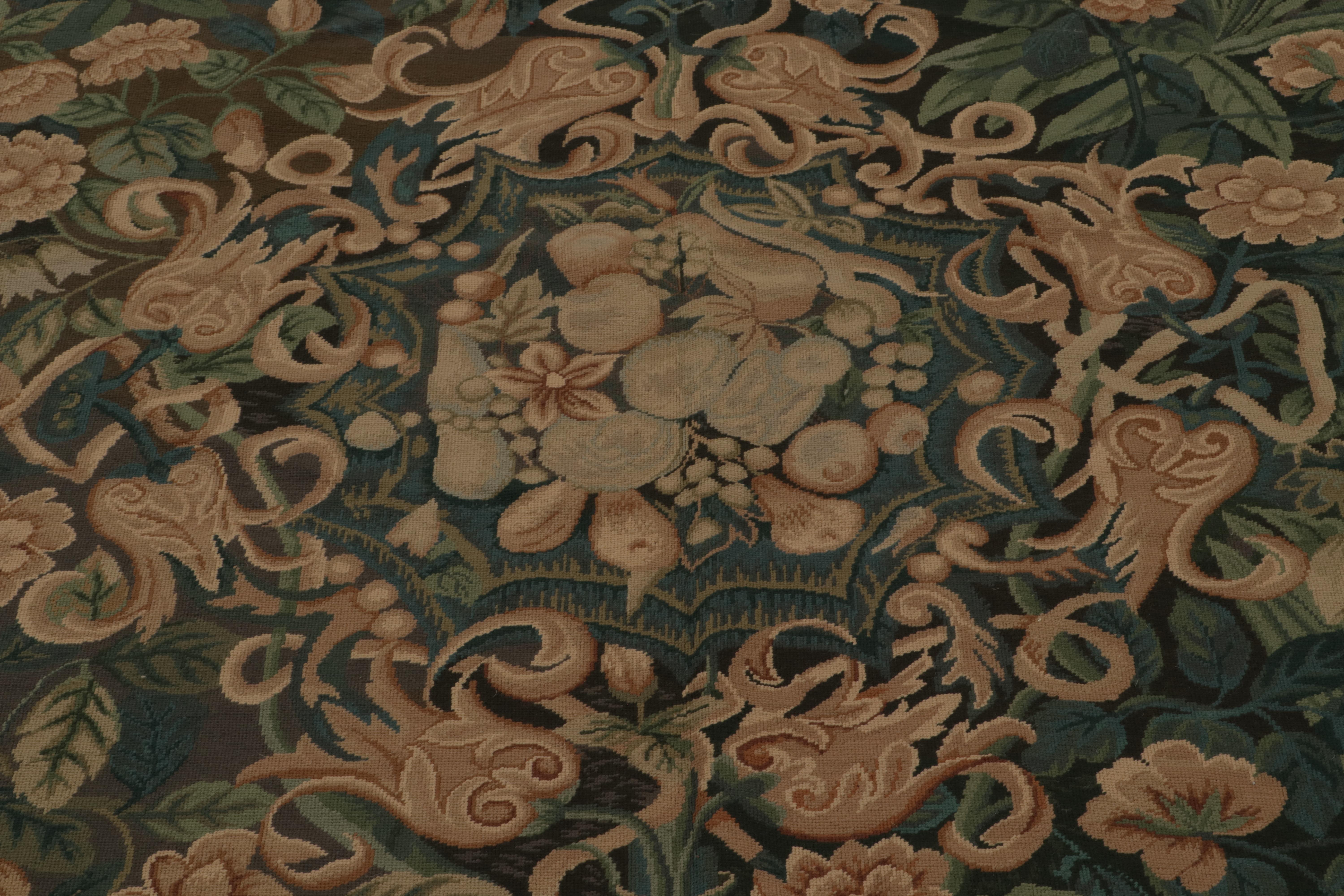 Rug & Kilim's European Flatweave Rug in Brown with Pictorials and Floral Pattern (Tapis européen tissé à plat en brun avec motifs floraux) Neuf - En vente à Long Island City, NY