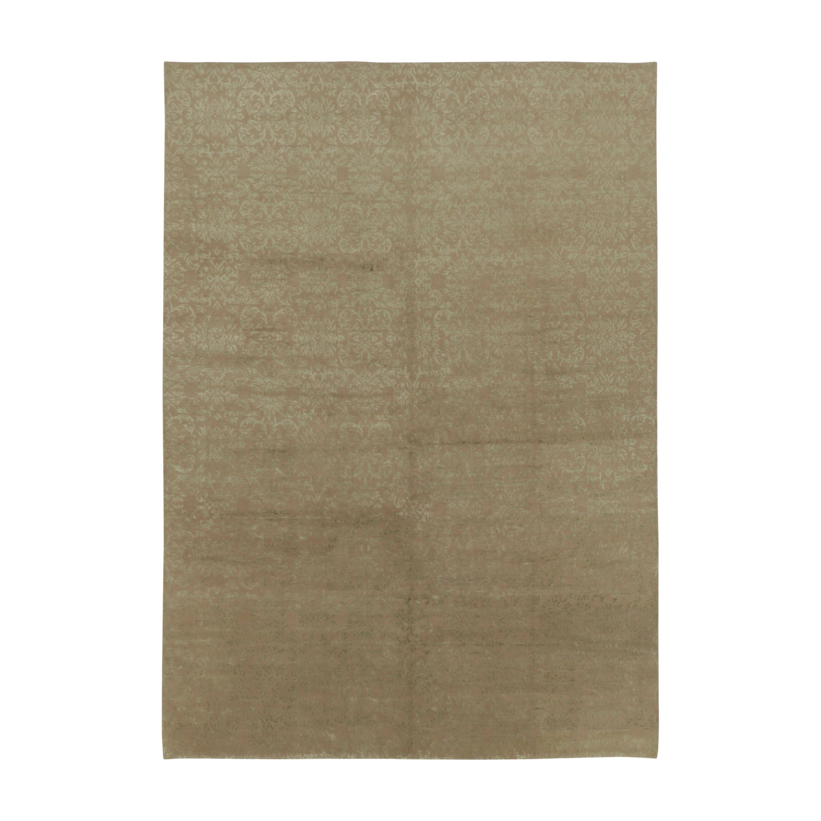 Rug & Kilim’s European-Inspired Rug in Brown Arabesque Patterns in Pale Green
