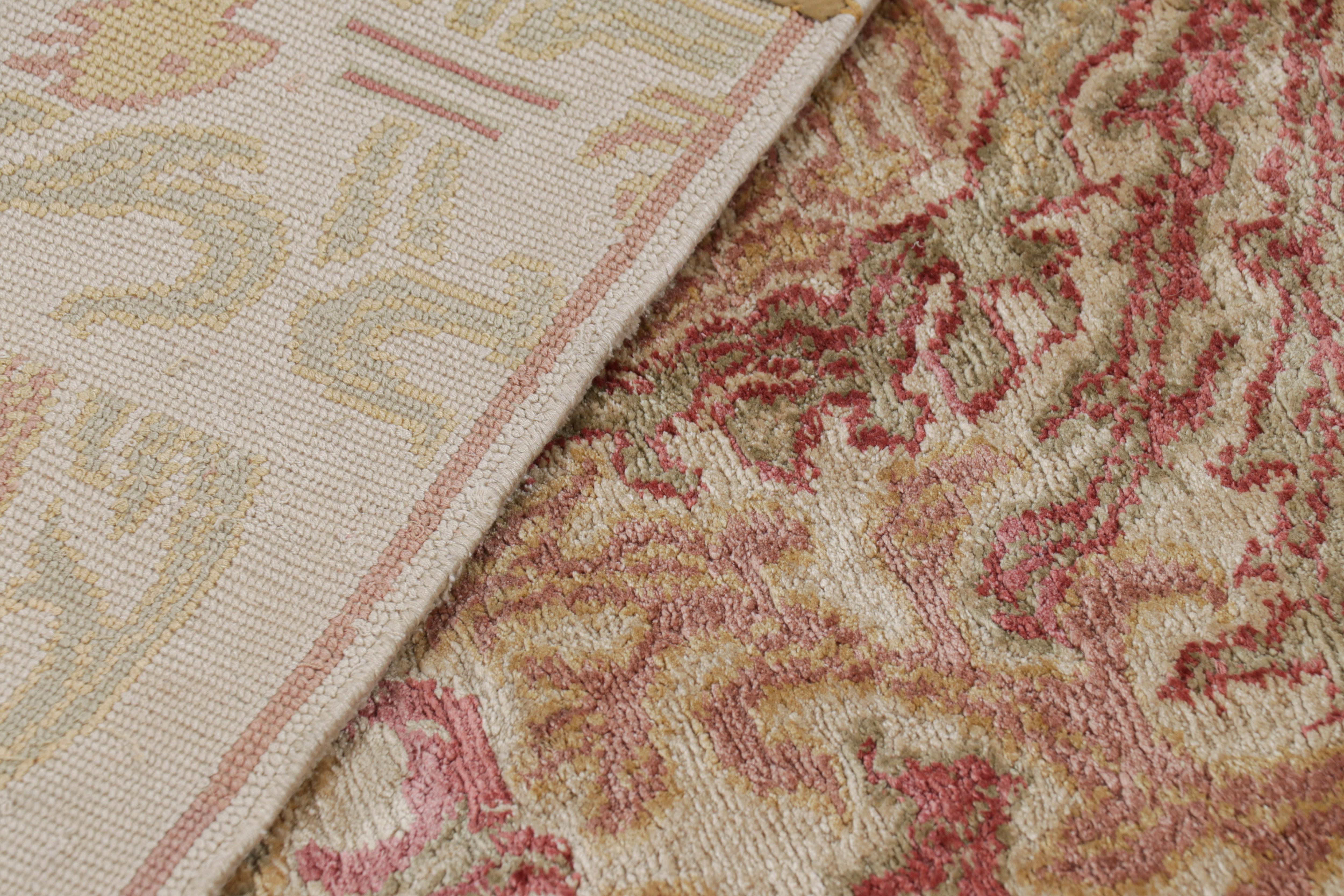 Seta Tappeto europeo Rug & Kilim in beige marrone con motivi floreali 