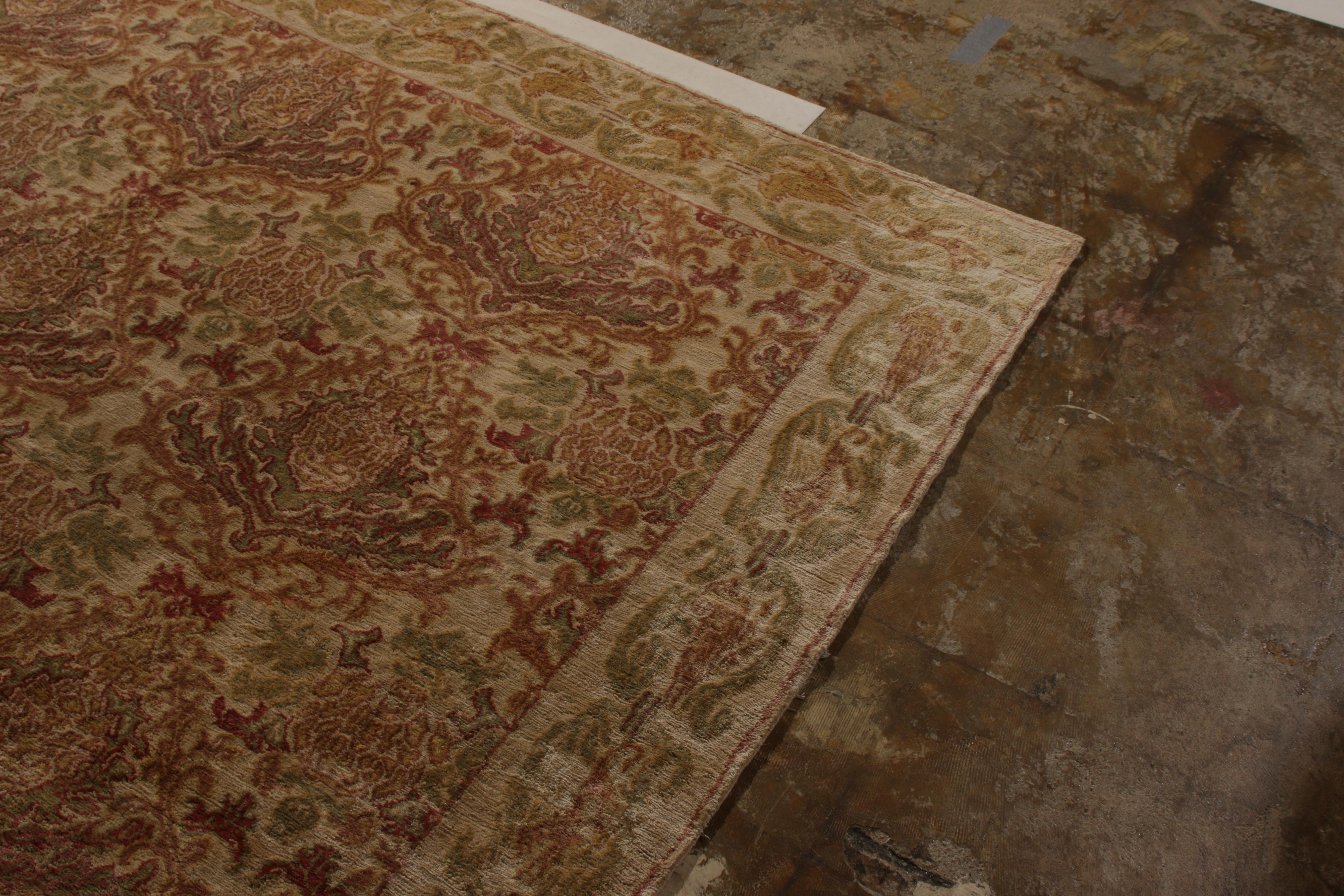 Annodato a mano Tappeto europeo Rug & Kilim in beige marrone con motivi floreali 