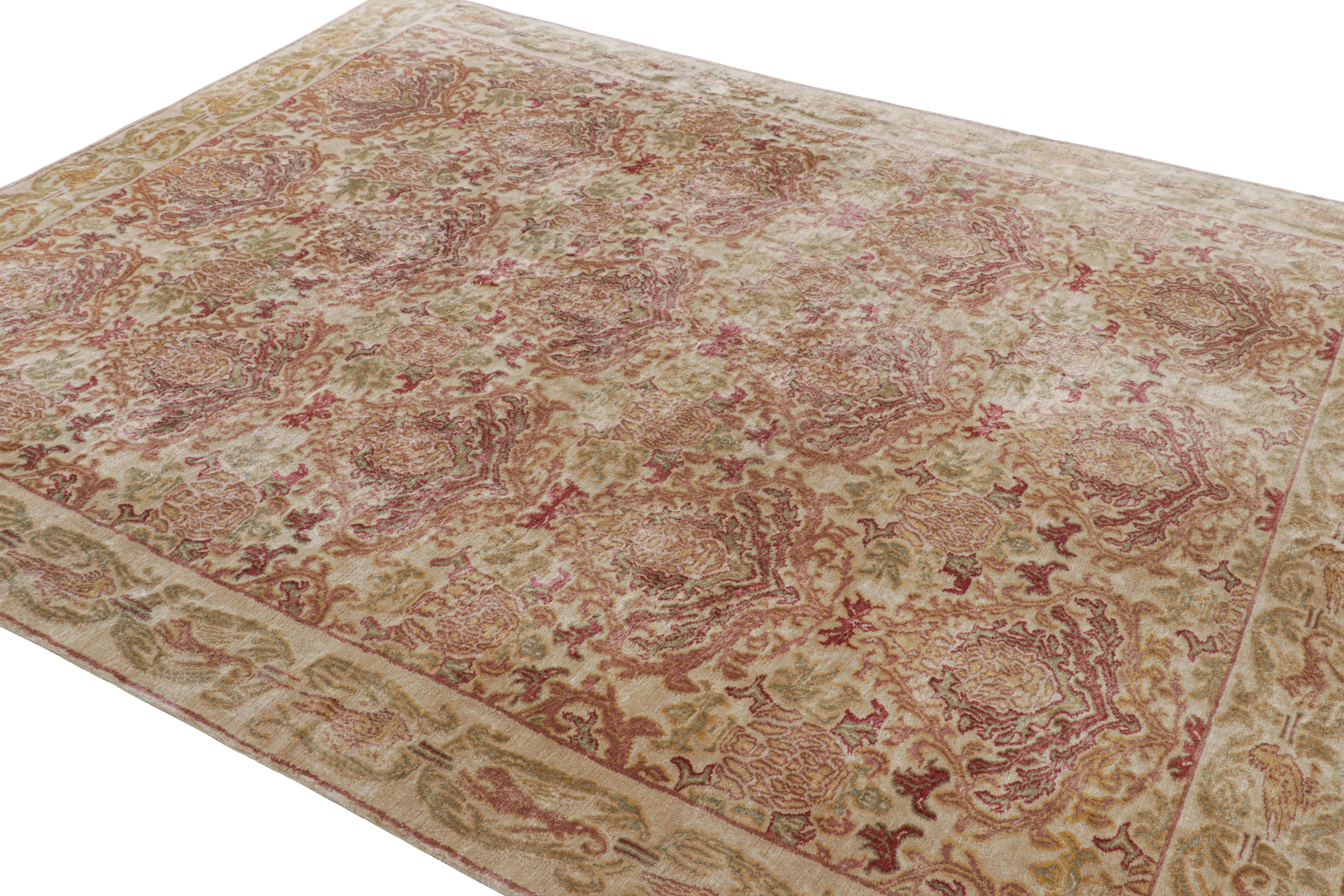 Annodato a mano Tappeto europeo Rug & Kilim in beige marrone con motivi floreali 