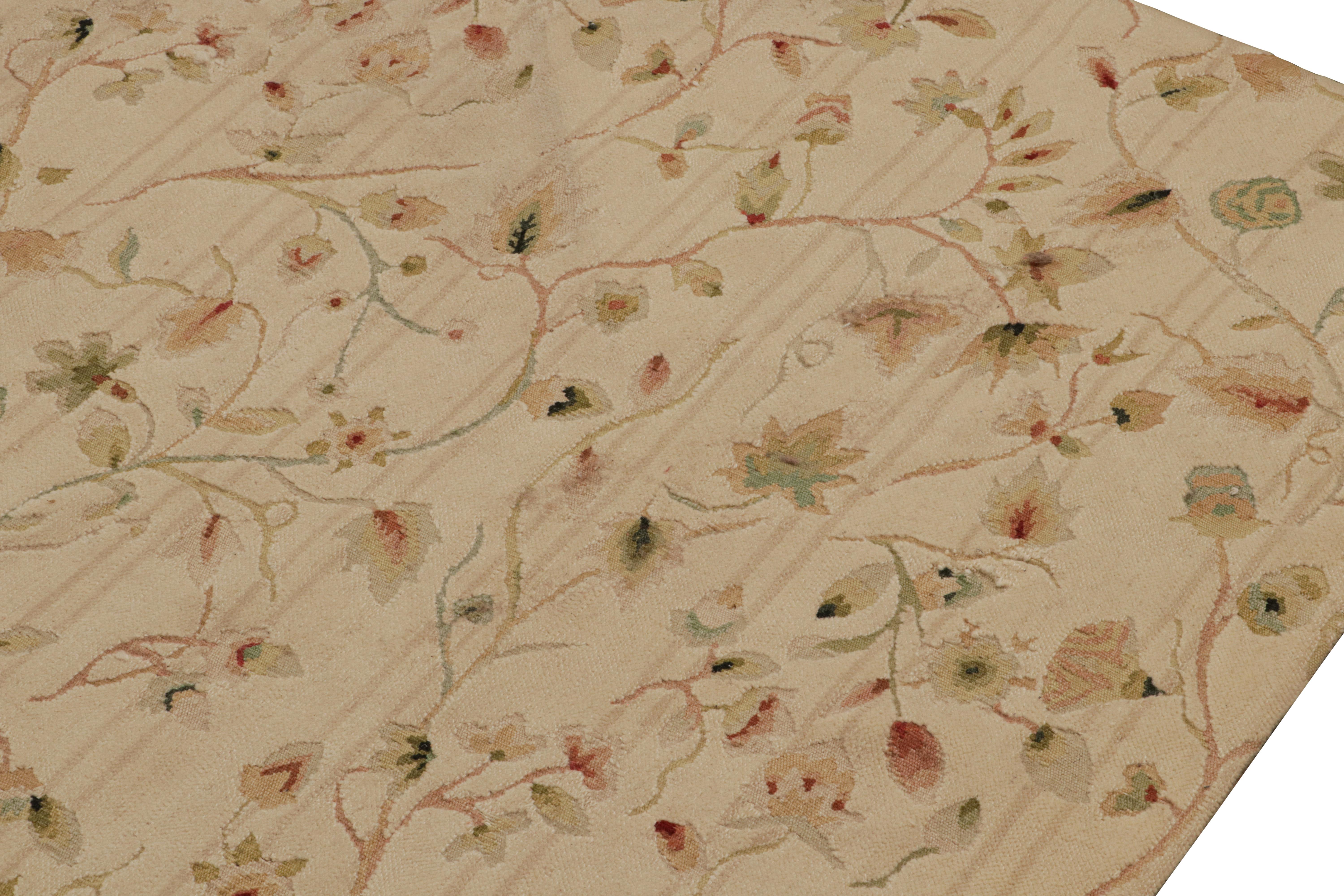 Hand-Knotted Rug & kilim’s European Rug in Beige, with Green and Red Floral Patterns For Sale