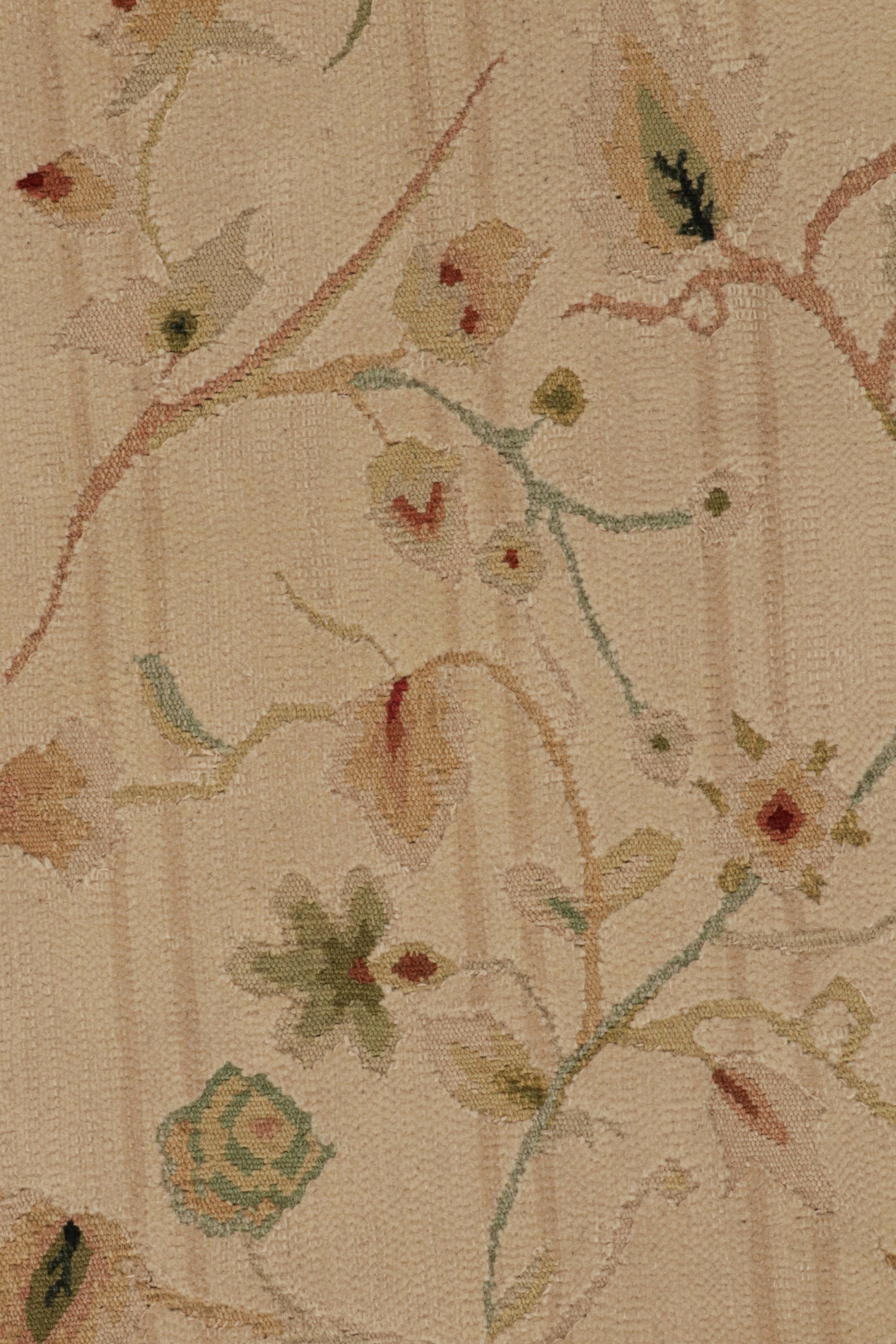 Rug & kilim’s European Rug in Beige, with Green and Red Floral Patterns In New Condition For Sale In Long Island City, NY