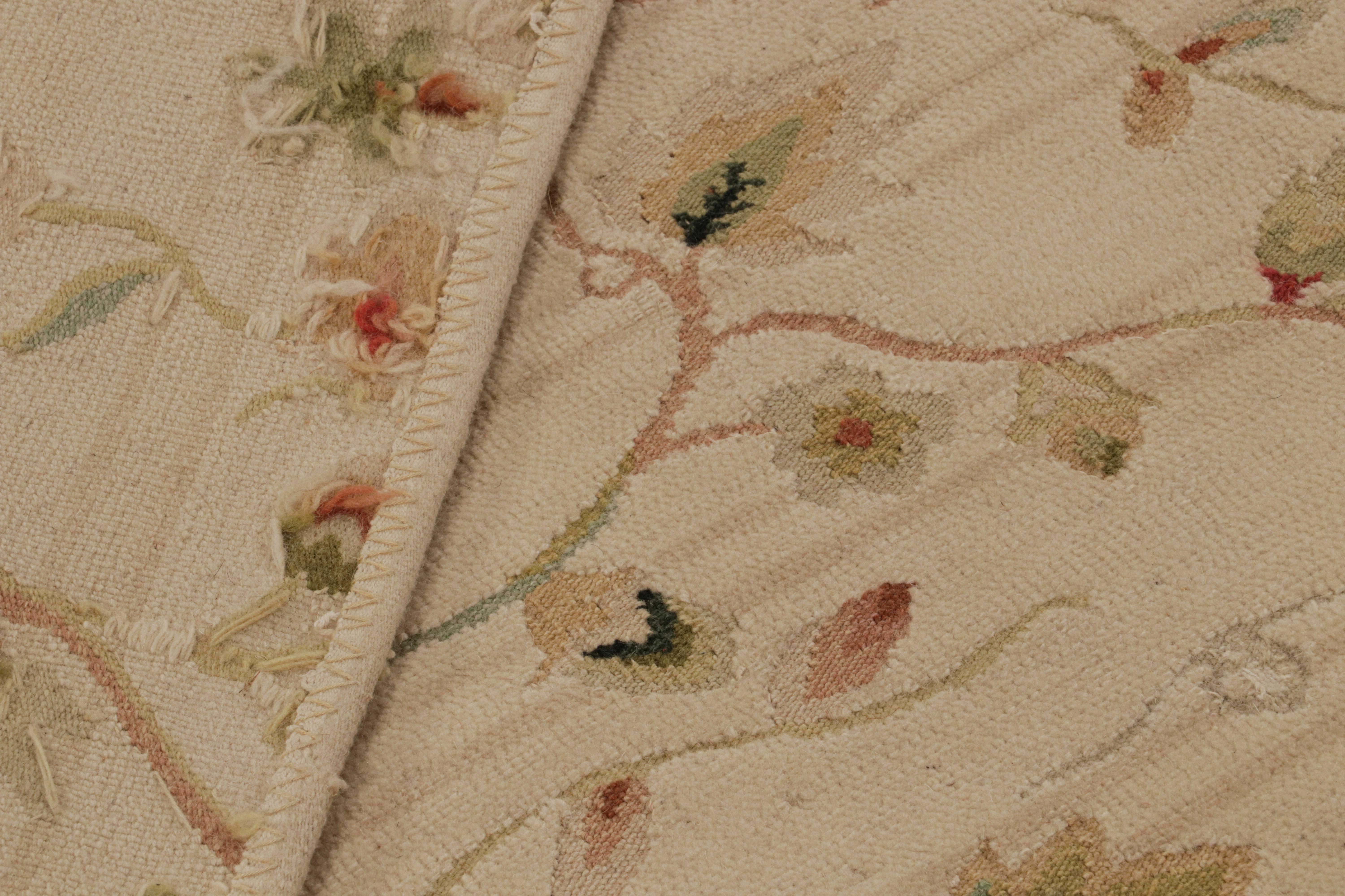 Contemporary Rug & kilim’s European Rug in Beige, with Green and Red Floral Patterns For Sale