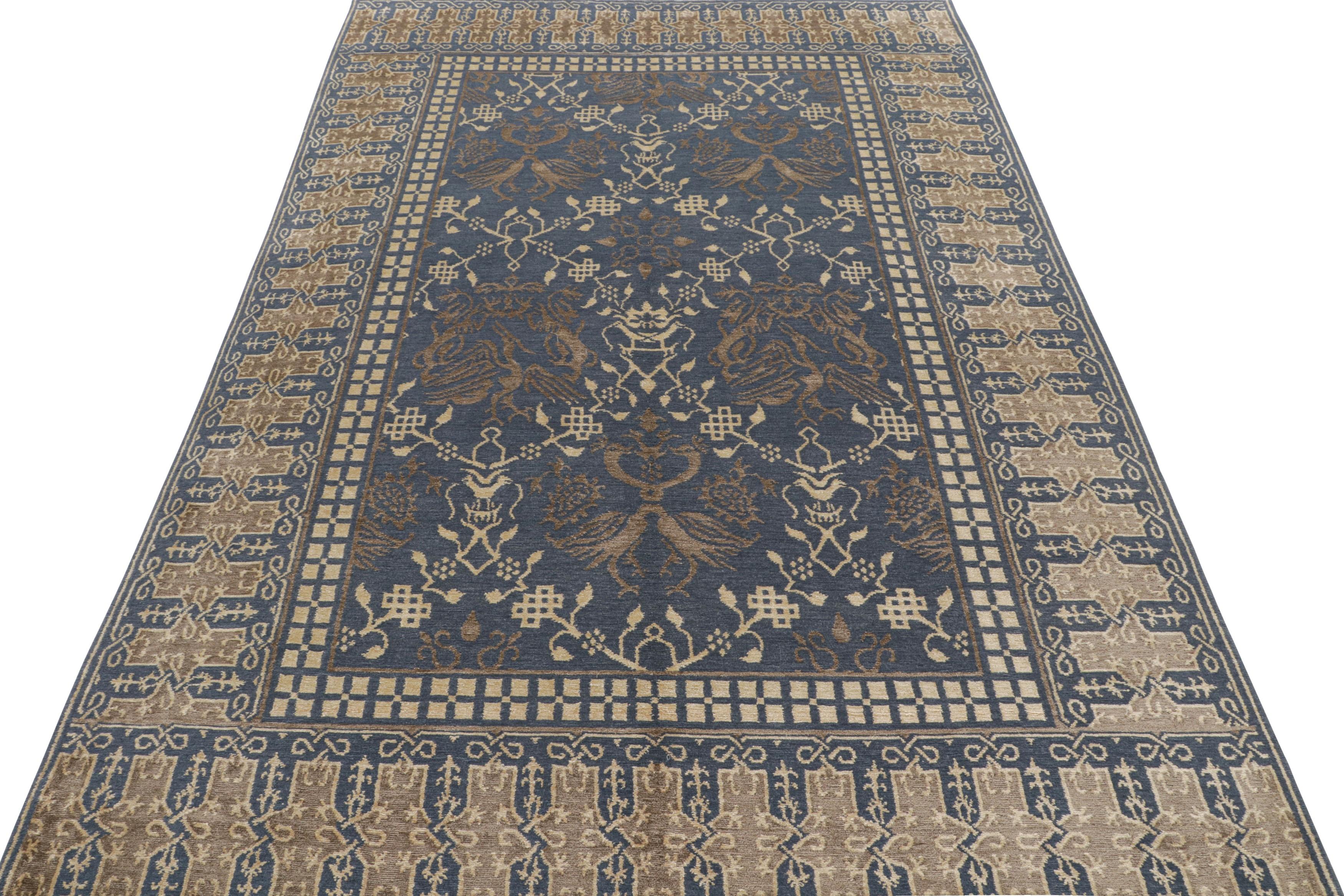Nepalese Rug & Kilim’s European Rug in Blue with Dragon Pictorial and Floral Patterns For Sale
