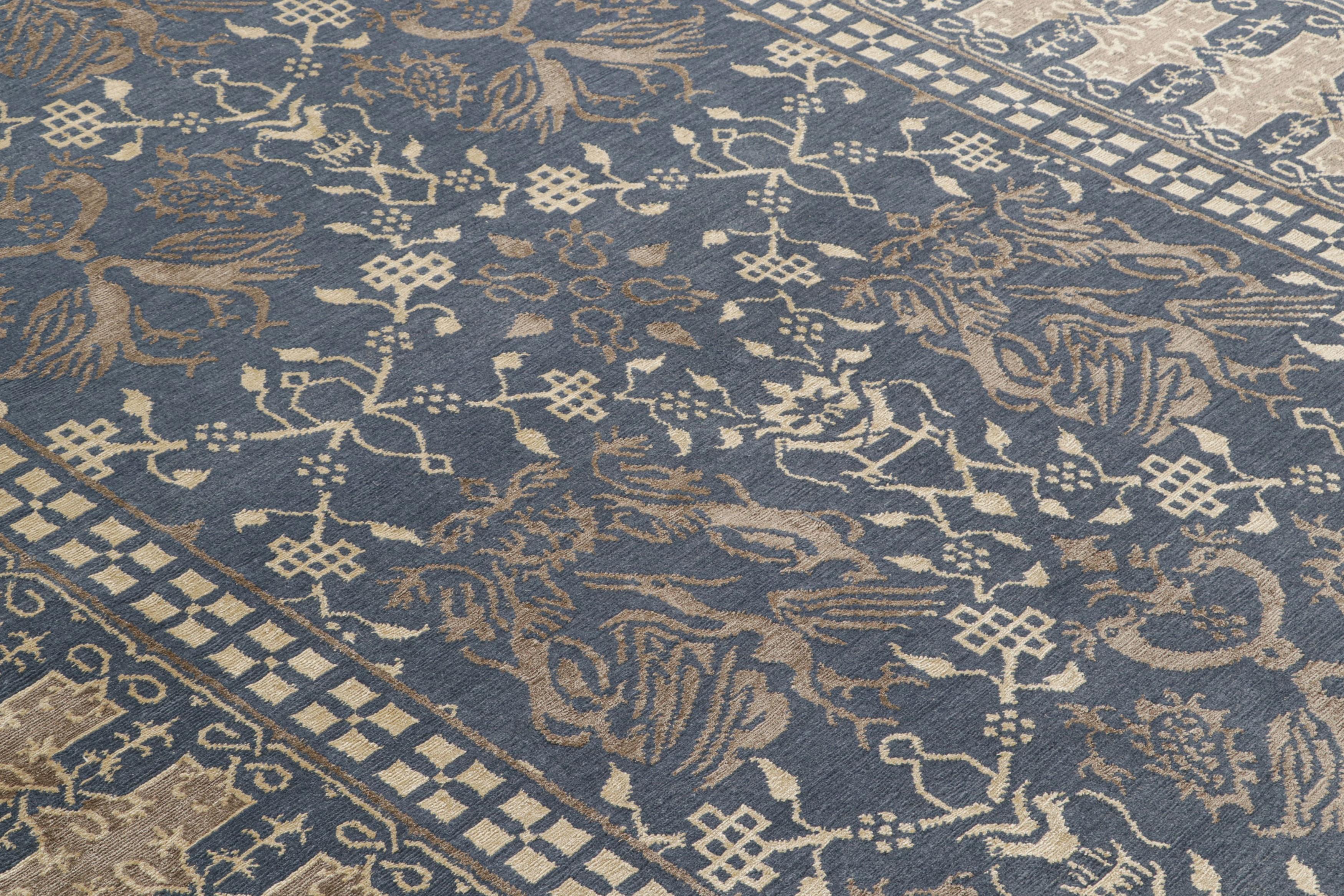 Rug & Kilim’s European Rug in Blue with Dragon Pictorial and Floral Patterns In New Condition For Sale In Long Island City, NY