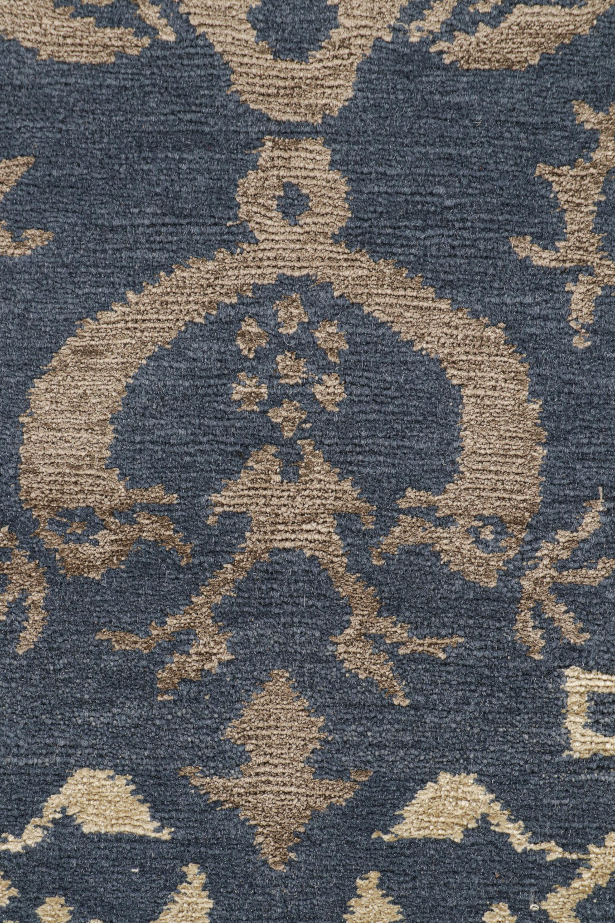 Contemporary Rug & Kilim’s European Rug in Blue with Dragon Pictorial and Floral Patterns For Sale