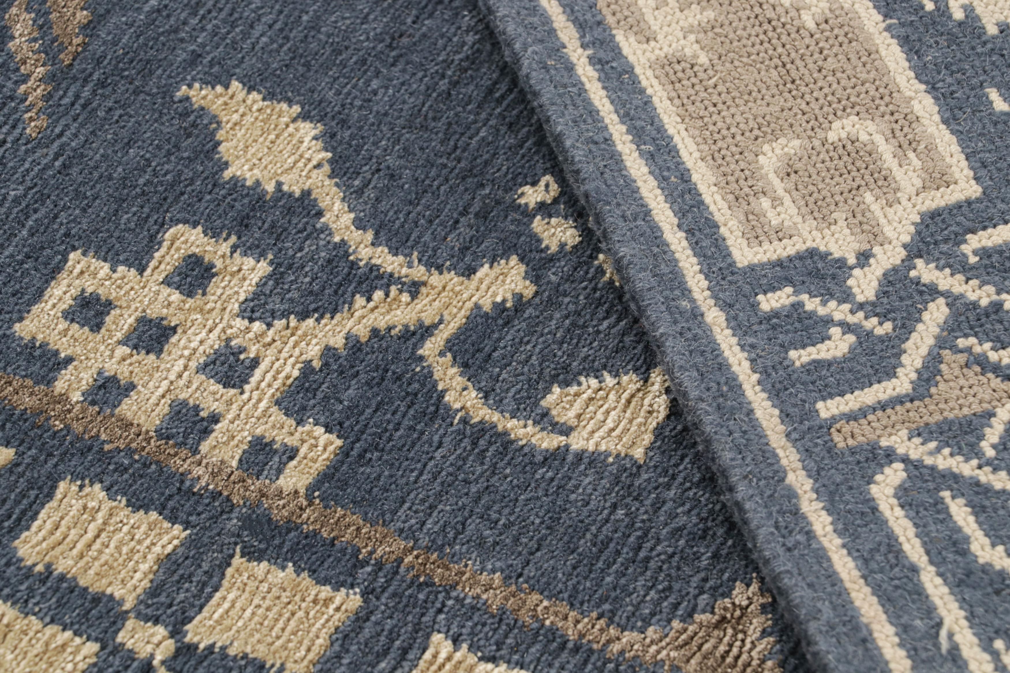 Wool Rug & Kilim’s European Rug in Blue with Dragon Pictorial and Floral Patterns For Sale