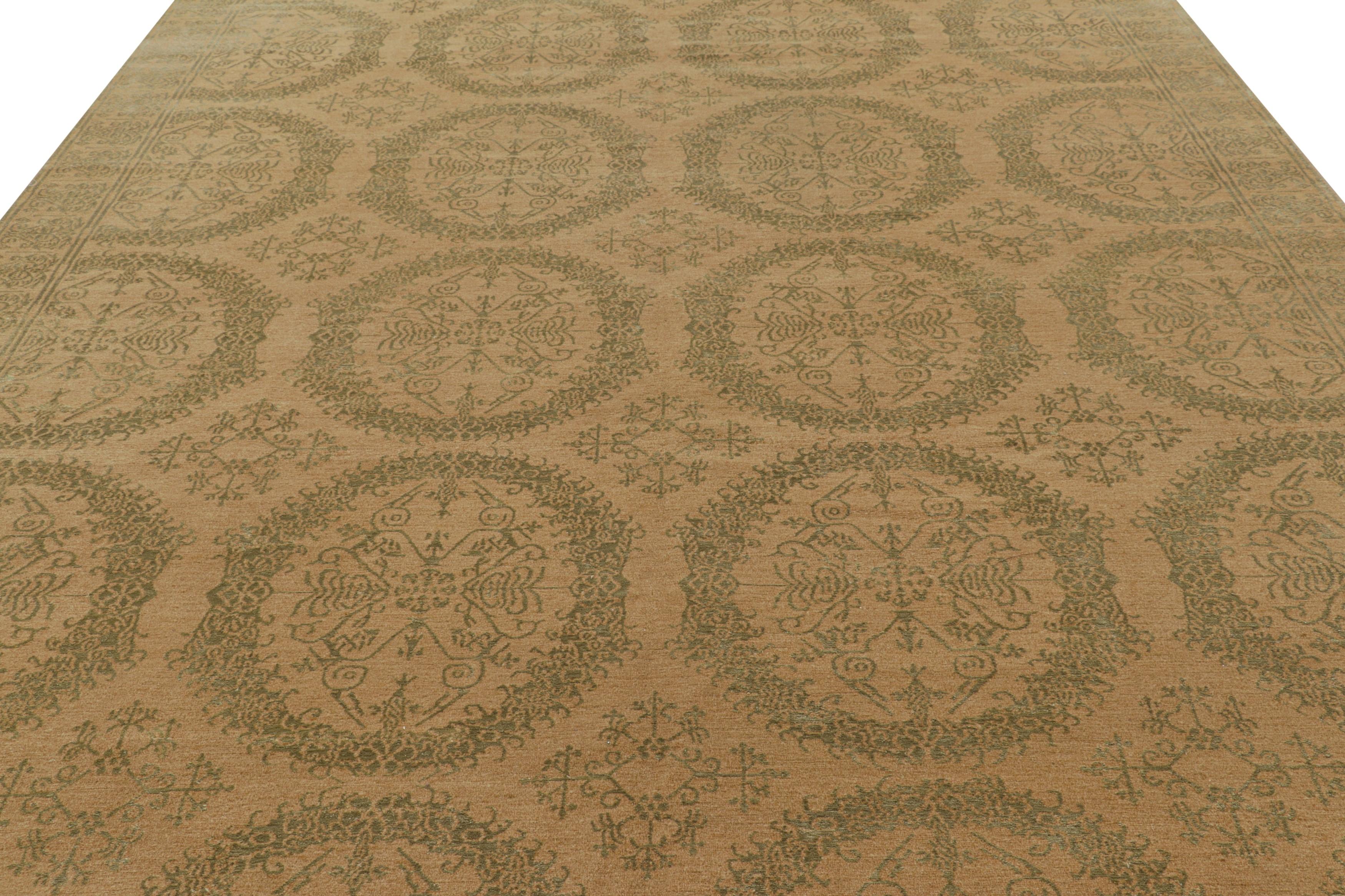 Oushak Rug & Kilim’s European Rug In Gold With Floral Medallions “Catana” For Sale